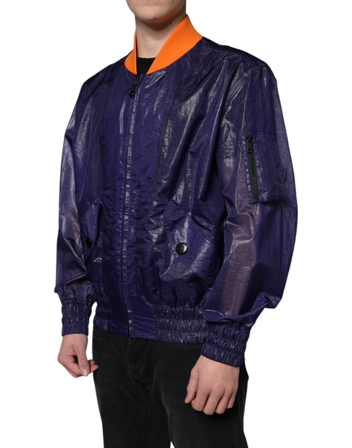 Dolce & Gabbana Chaqueta bomber elástica de algodón azul con cremallera completa