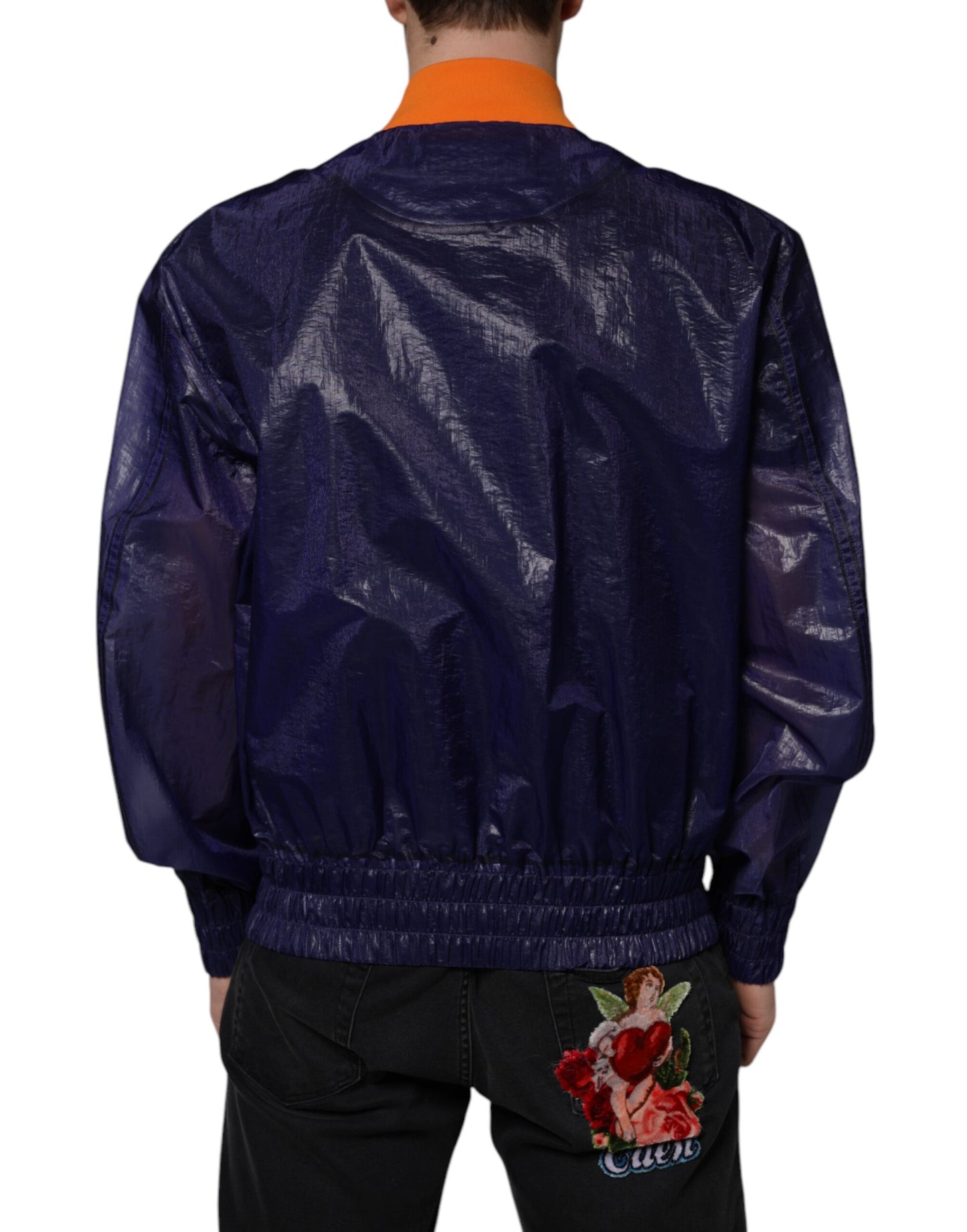 Dolce & Gabbana Chaqueta bomber elástica de algodón azul con cremallera completa