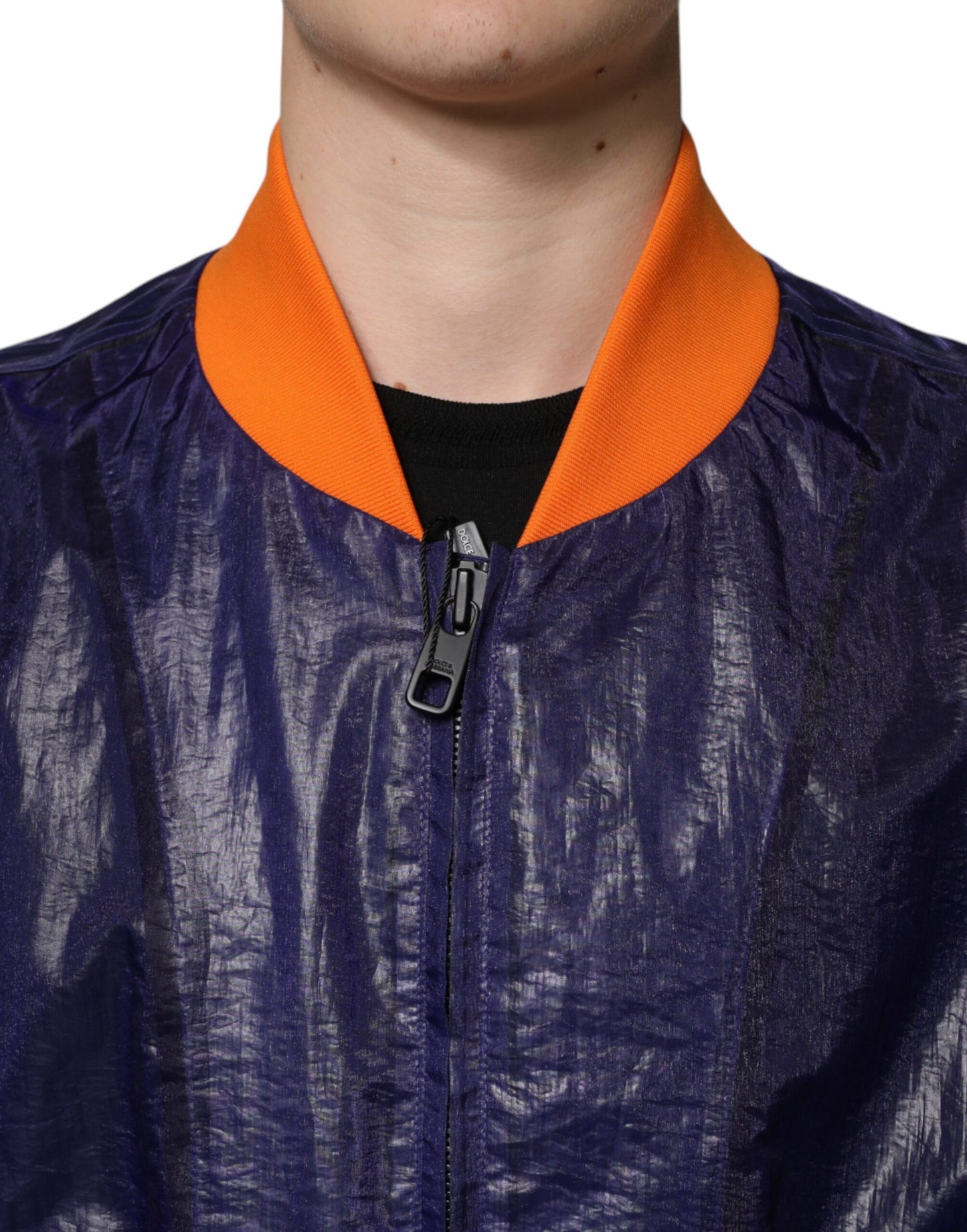 Dolce & Gabbana Chaqueta bomber elástica de algodón azul con cremallera completa
