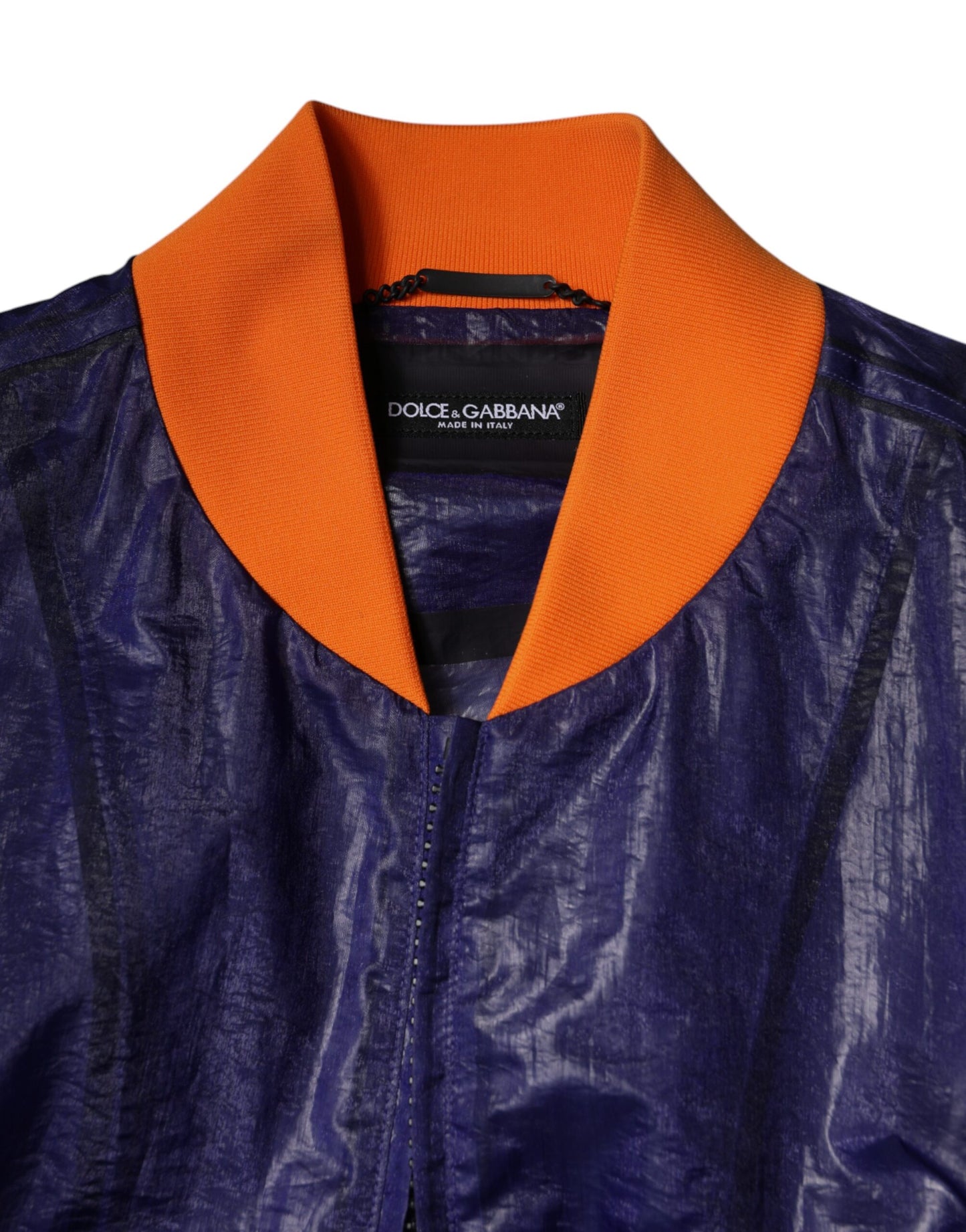 Dolce & Gabbana Chaqueta bomber elástica de algodón azul con cremallera completa
