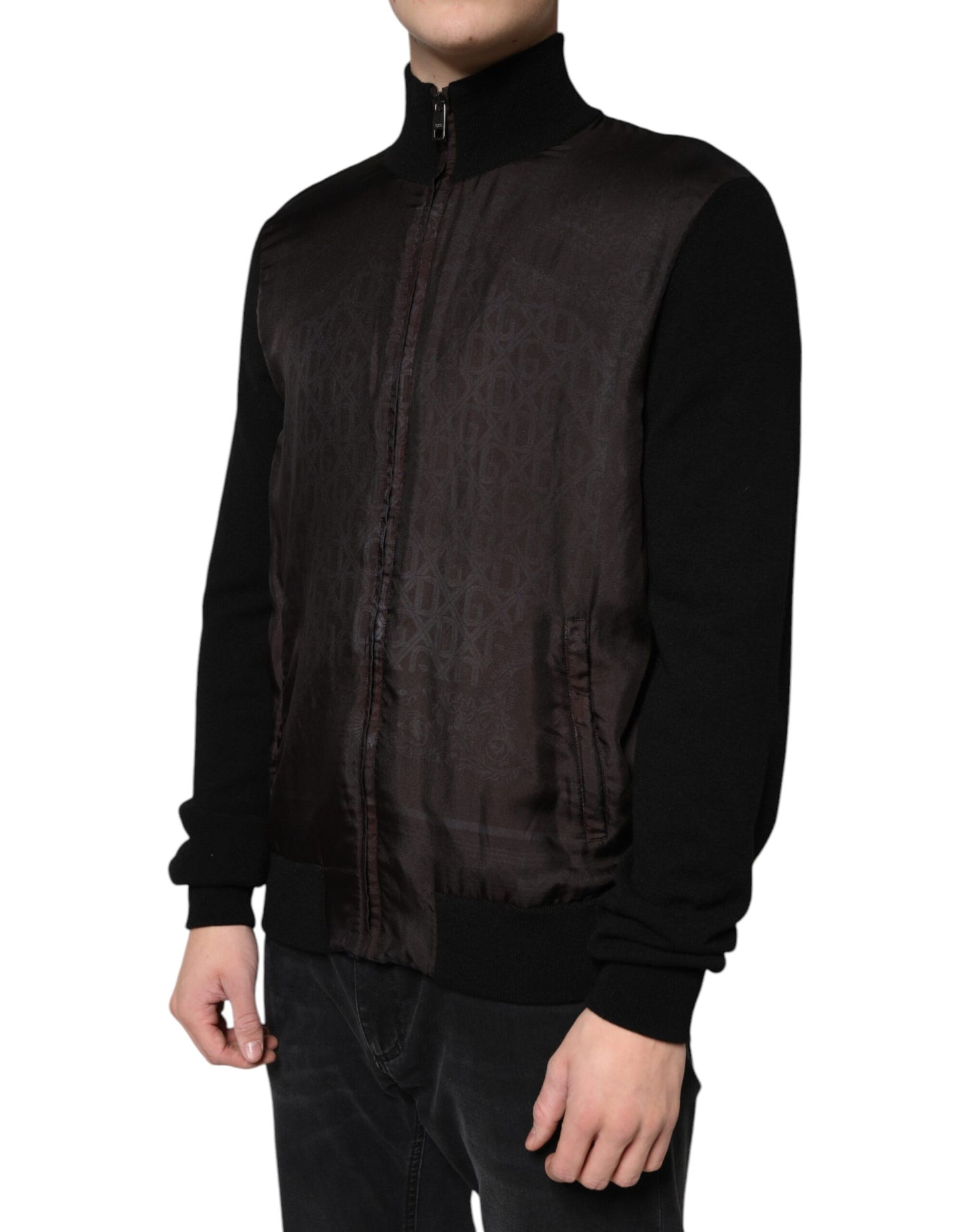 Dolce & Gabbana Chaqueta bomber negra con monograma y cremallera completa