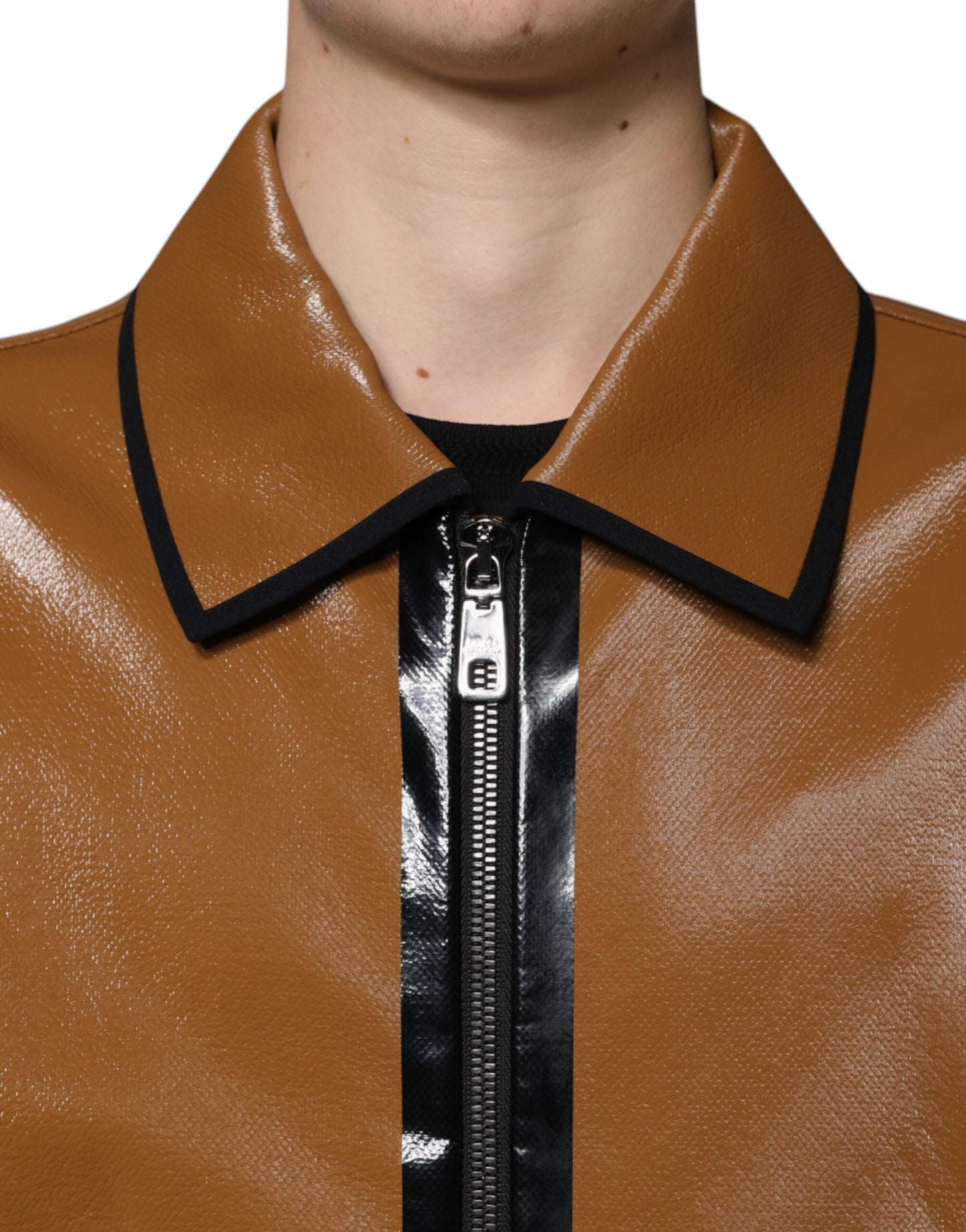 Dolce & Gabbana Chaqueta bomber de hombre con cremallera completa de cuero marrón