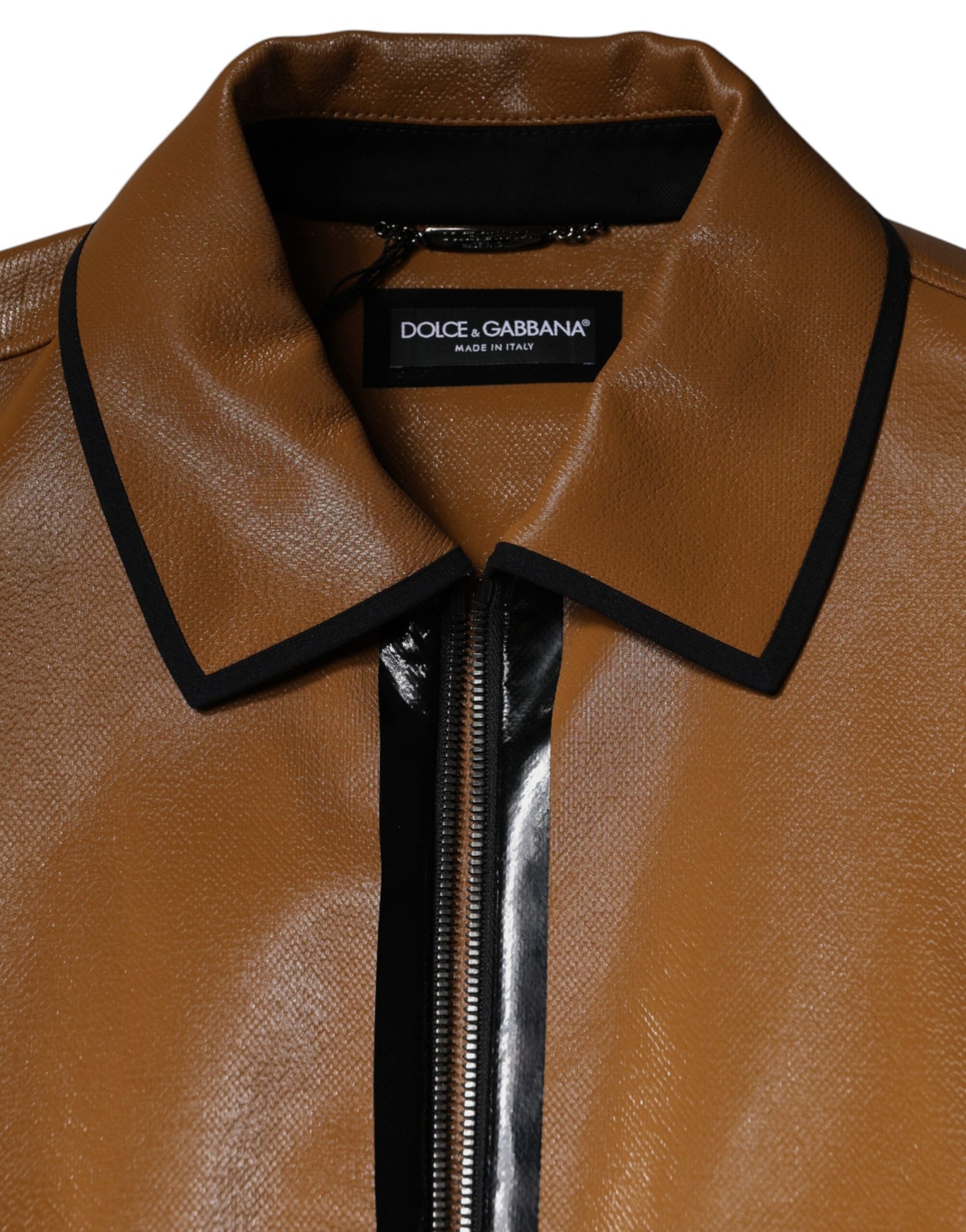 Dolce & Gabbana Chaqueta bomber de hombre con cremallera completa de cuero marrón