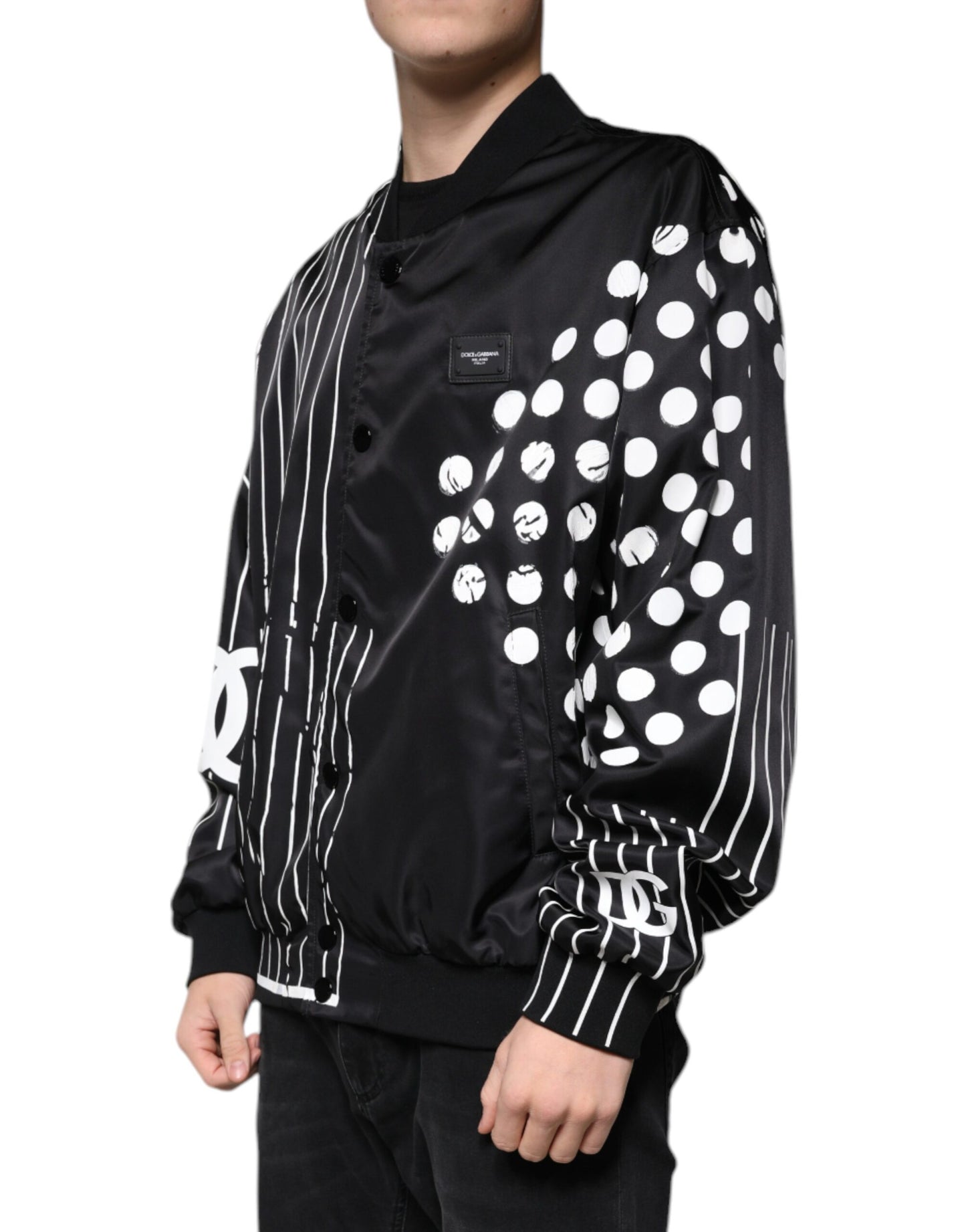 Dolce & Gabbana Cazadora bomber de nailon con rayas y lunares negros