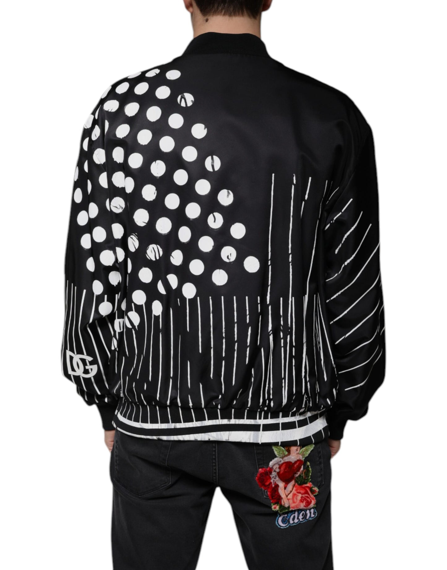 Dolce & Gabbana Cazadora bomber de nailon con rayas y lunares negros