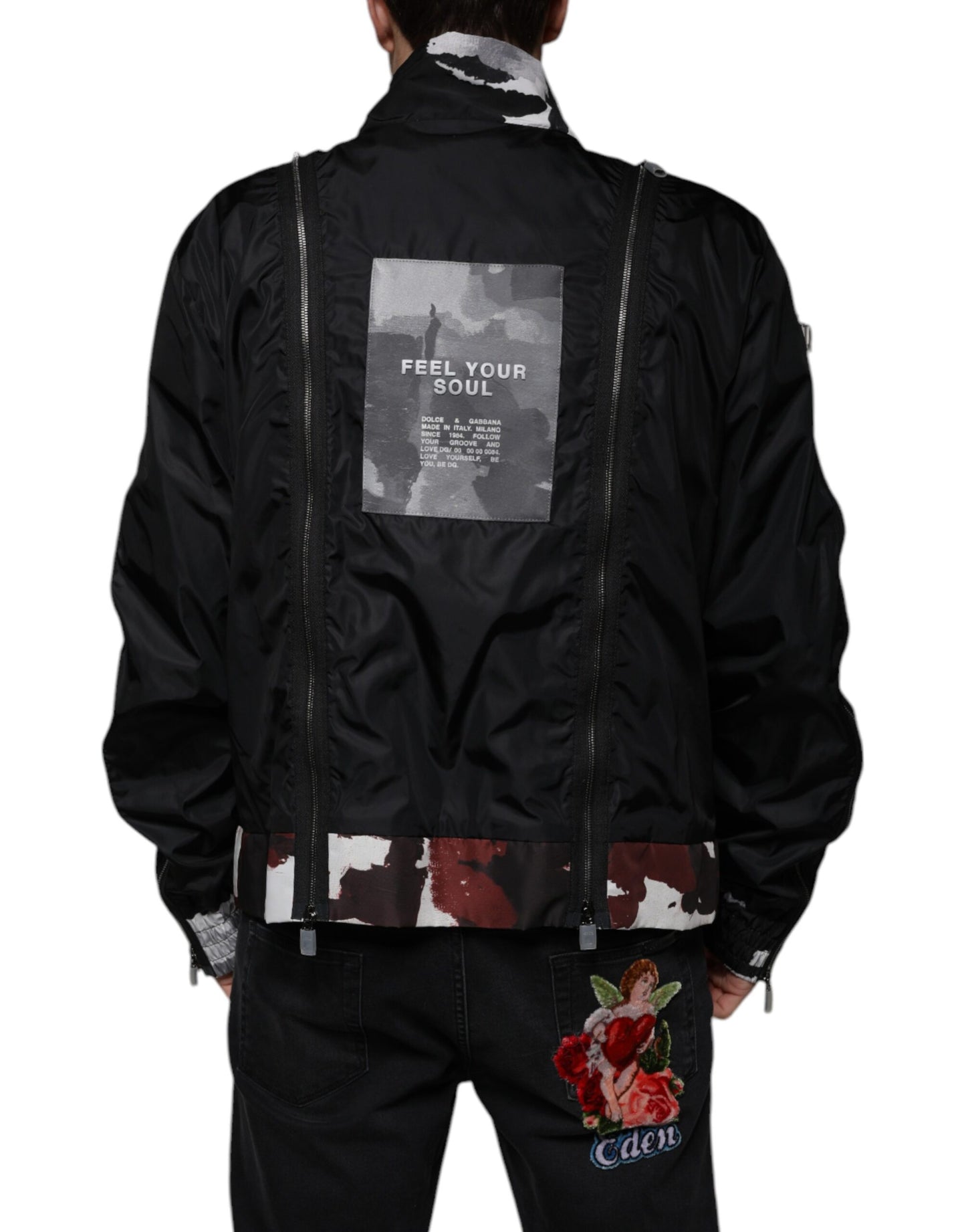 Dolce & Gabbana Cazadora bomber de hombre con cremallera completa de nailon negro