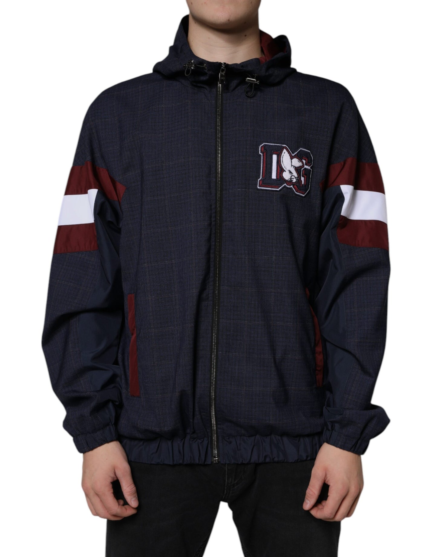 Dolce & Gabbana Chaqueta bomber de hombre con capucha y cremallera completa con logo azul