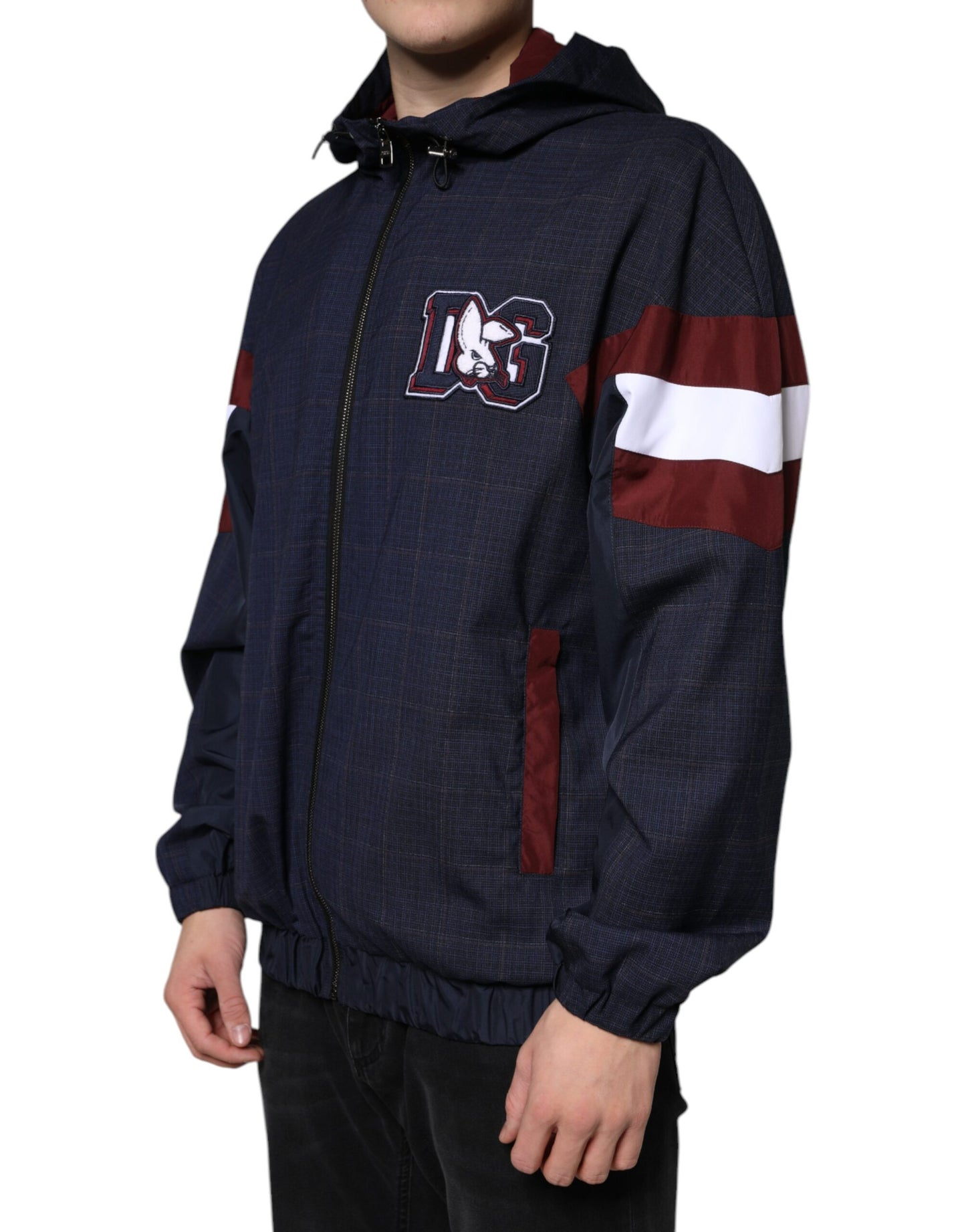 Dolce & Gabbana Chaqueta bomber de hombre con capucha y cremallera completa con logo azul