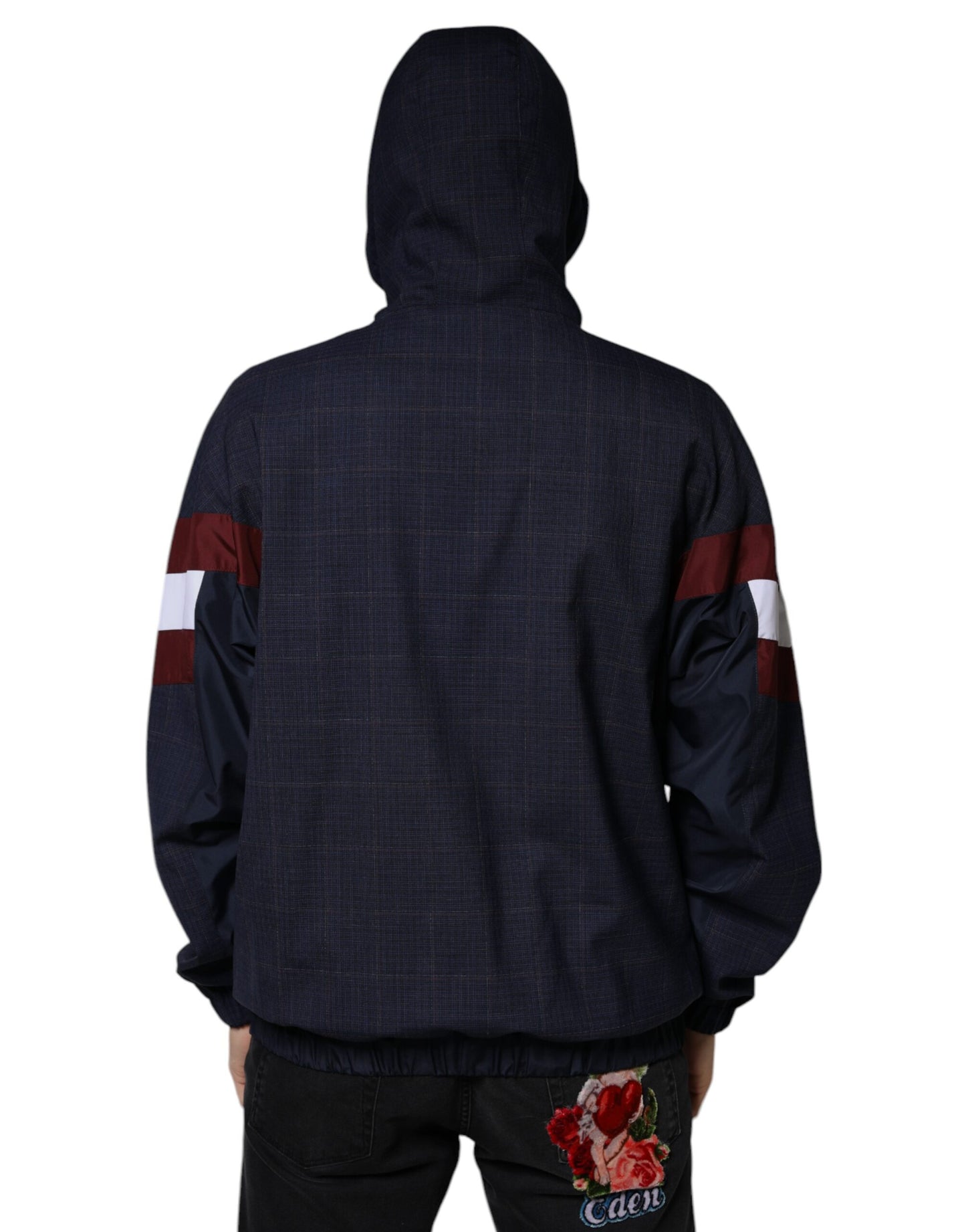 Dolce & Gabbana Chaqueta bomber de hombre con capucha y cremallera completa con logo azul