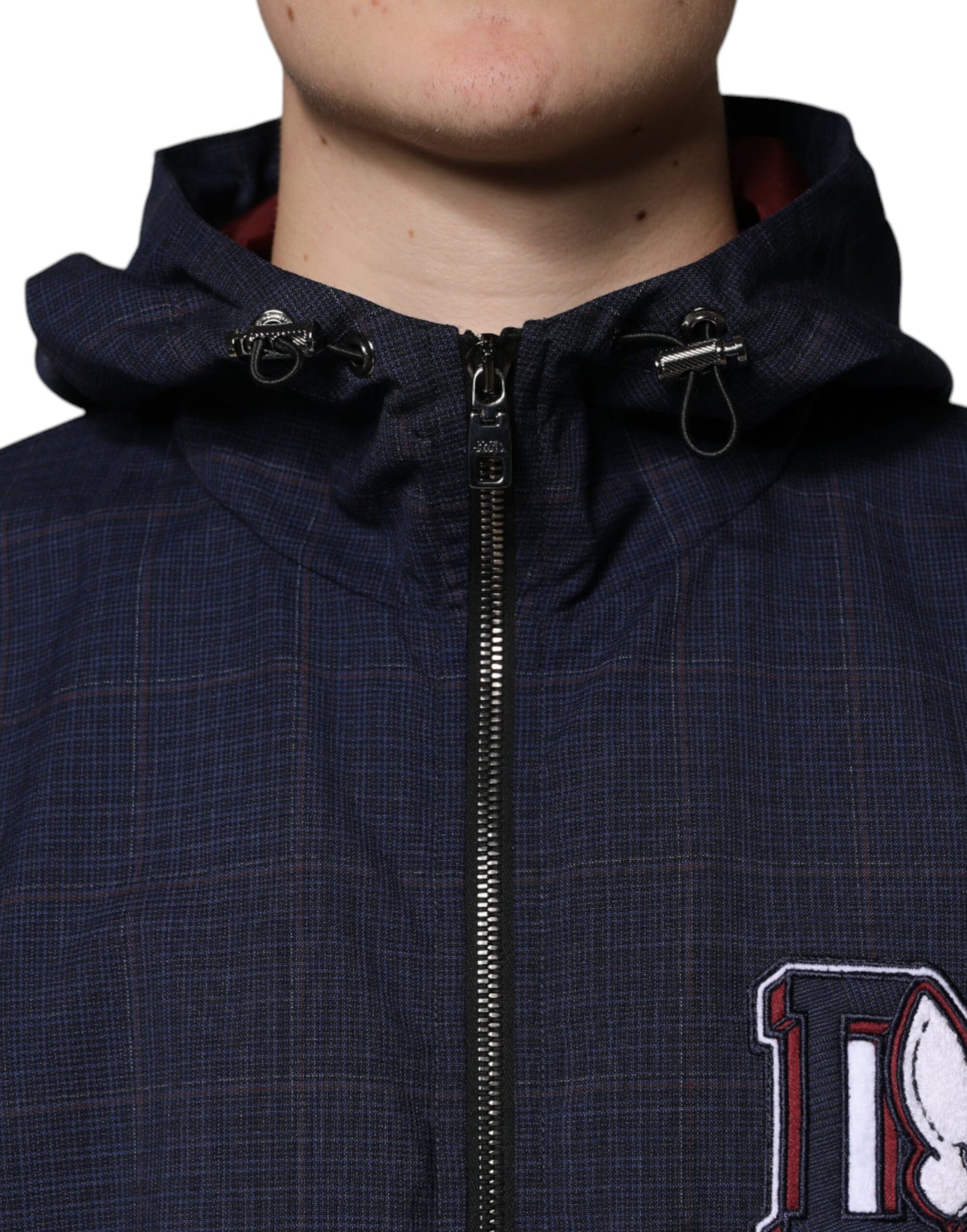Dolce & Gabbana Chaqueta bomber de hombre con capucha y cremallera completa con logo azul