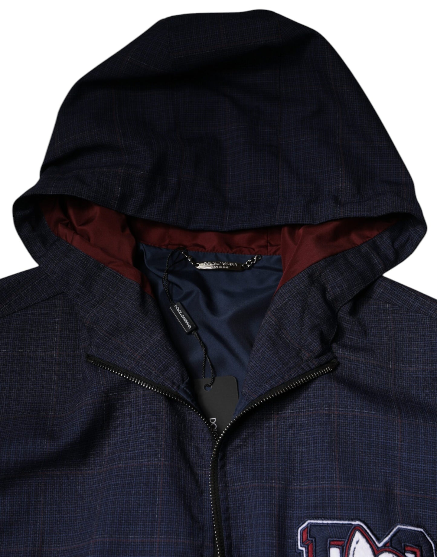 Dolce & Gabbana Chaqueta bomber de hombre con capucha y cremallera completa con logo azul