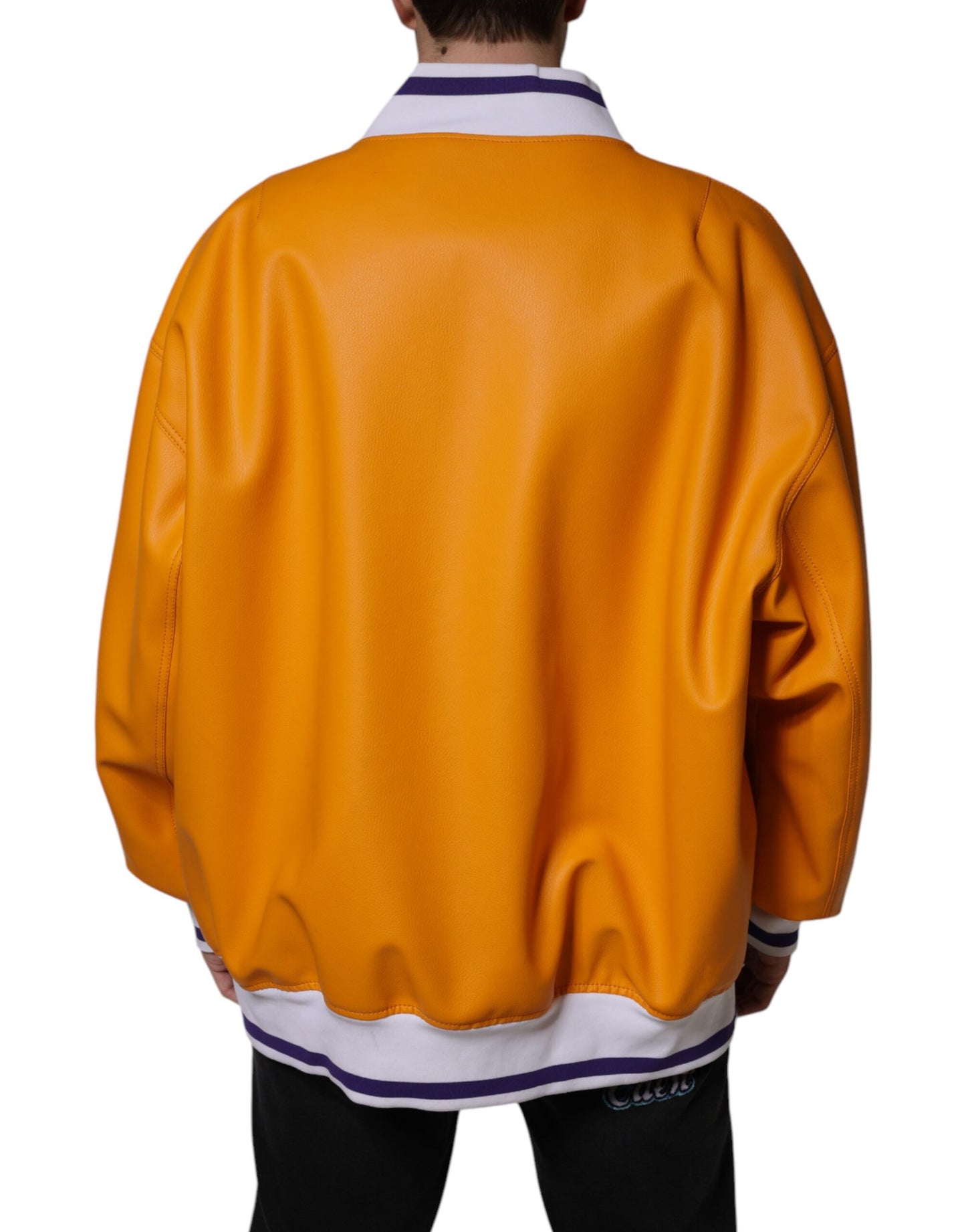 Dolce & Gabbana Chaqueta bomber de punto con cremallera completa en color naranja y blanco