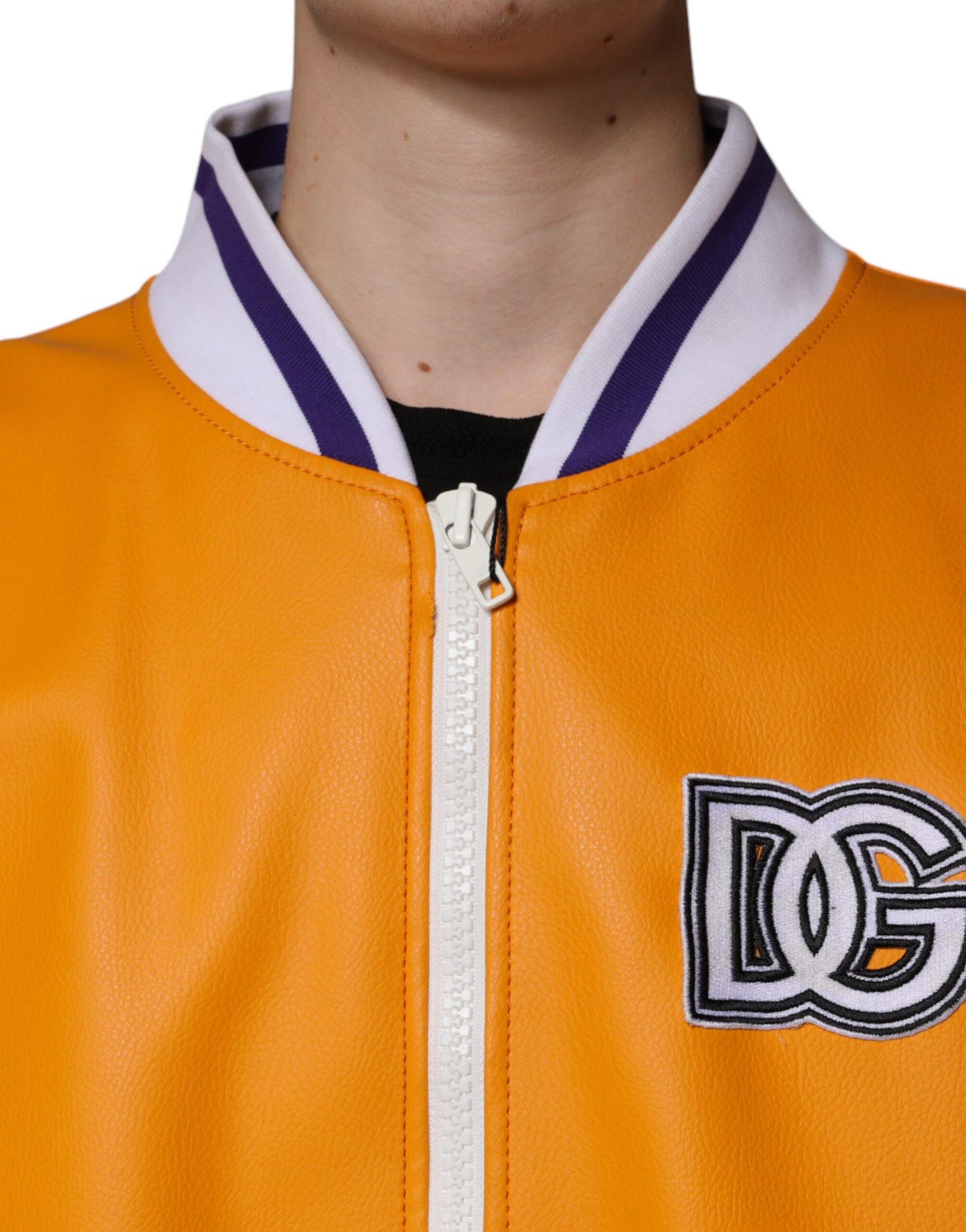 Dolce & Gabbana Chaqueta bomber de punto con cremallera completa en color naranja y blanco