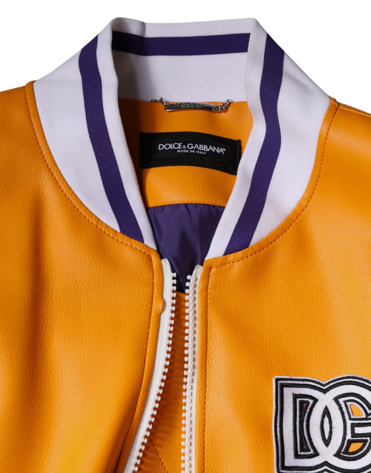 Dolce & Gabbana Chaqueta bomber de punto con cremallera completa en color naranja y blanco