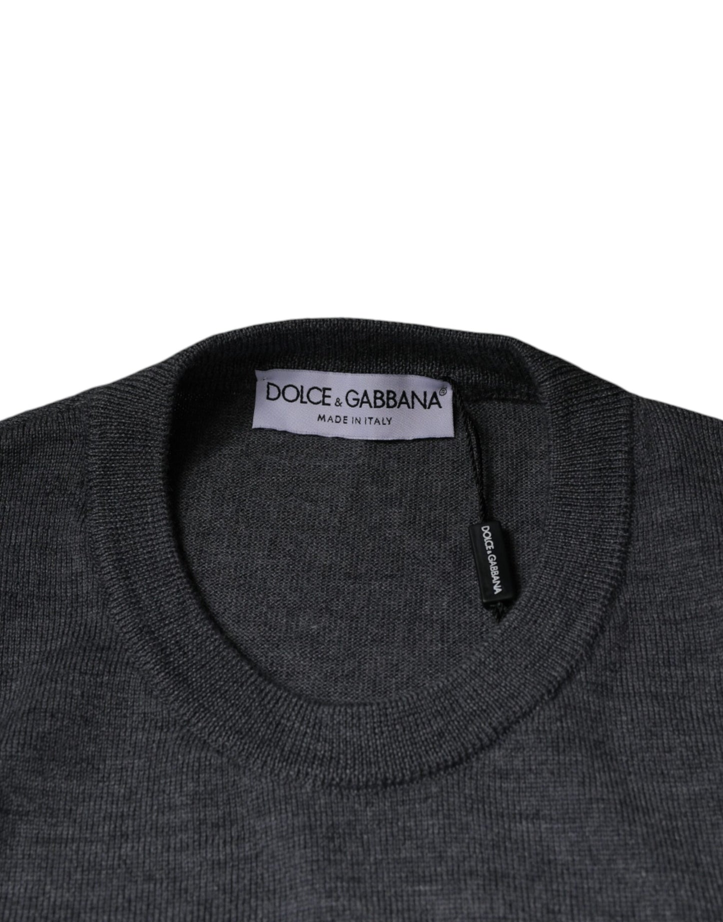Dolce & Gabbana Jersey de lana gris oscuro con cuello redondo