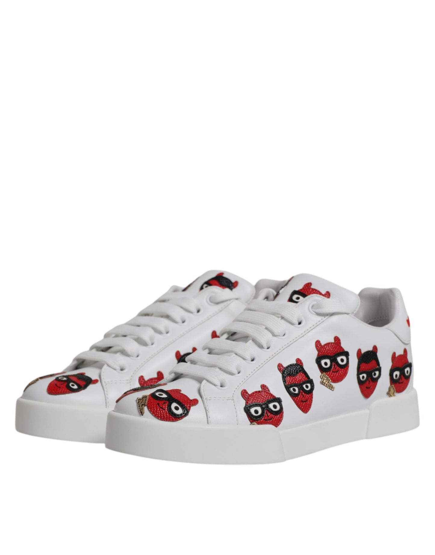 Dolce & Gabbana Zapatillas Portofino Con Cara Del Diablo Blancas Zapatos
