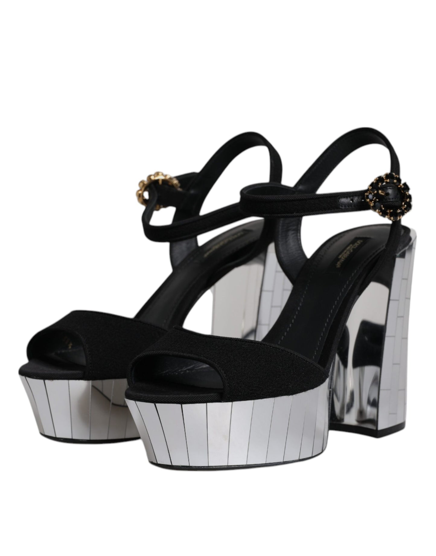 Dolce & Gabbana Sandalias con plataforma y tacones de espejo negros Zapatos