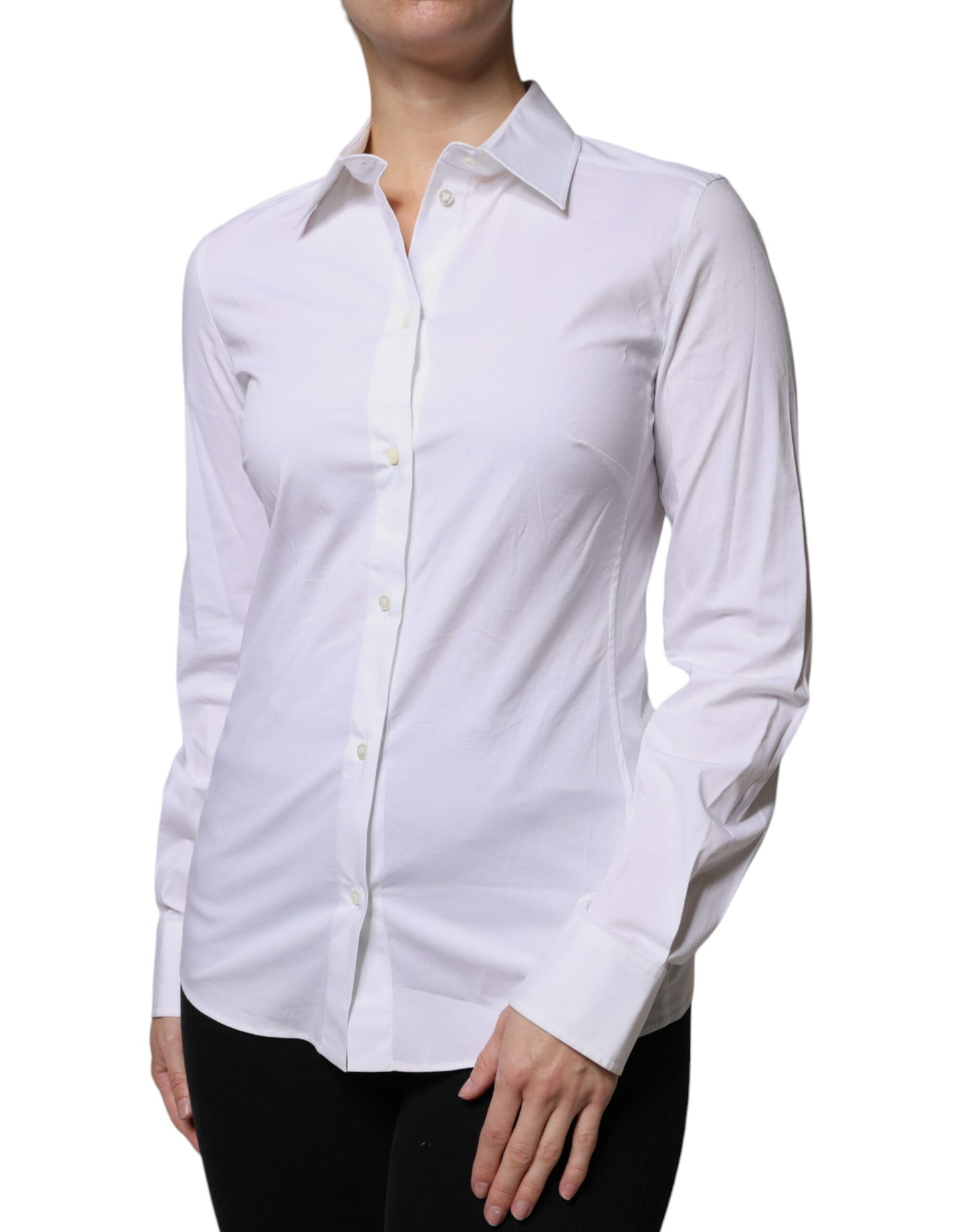 Dolce & Gabbana Top camisero de manga larga con cuello de algodón blanco