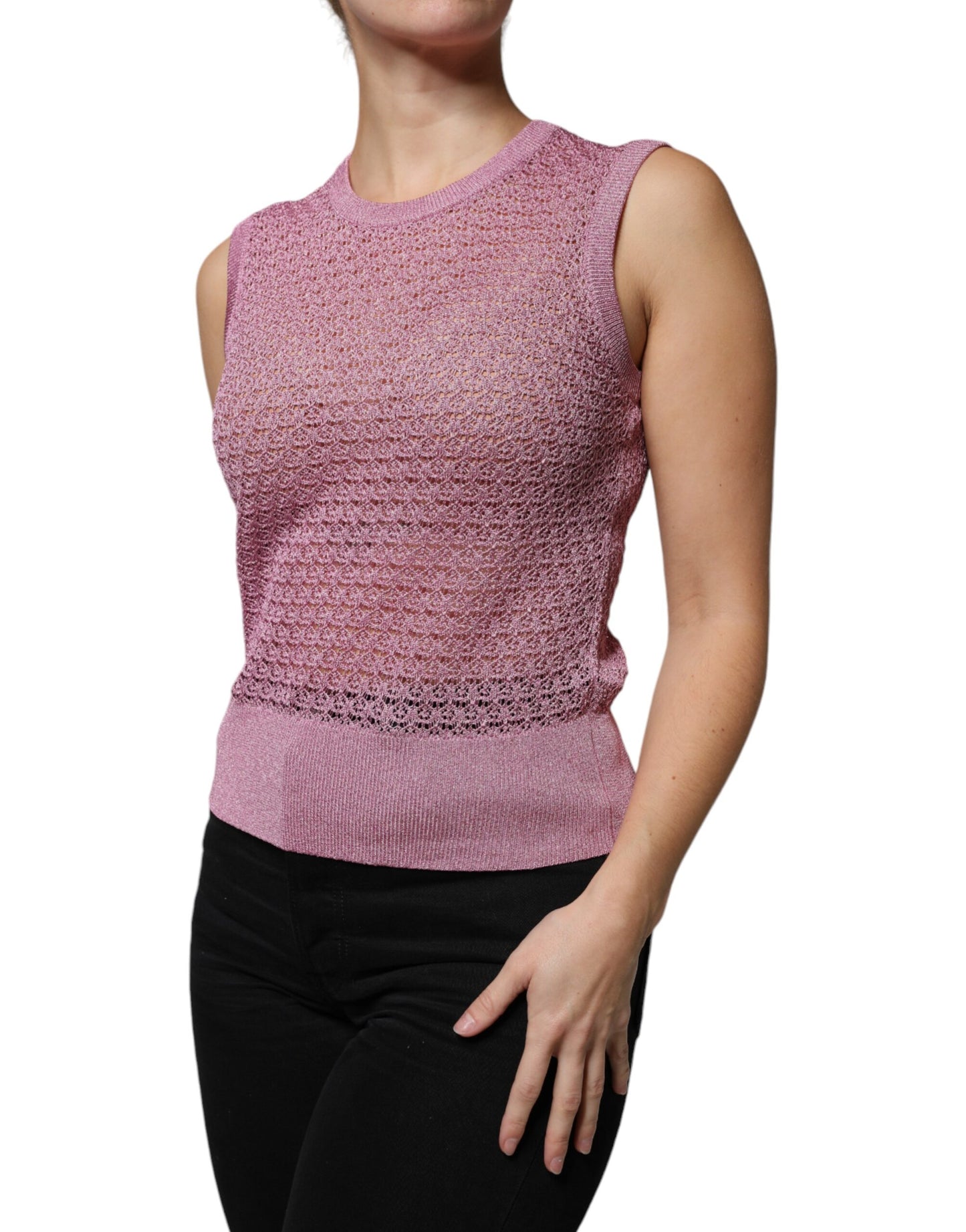 Dolce & Gabbana Pink Mesh See Through Sleeveless Tank Top – IT44 | L par Dolce & Gabbana | Disponible sur Sandy Store ByNet