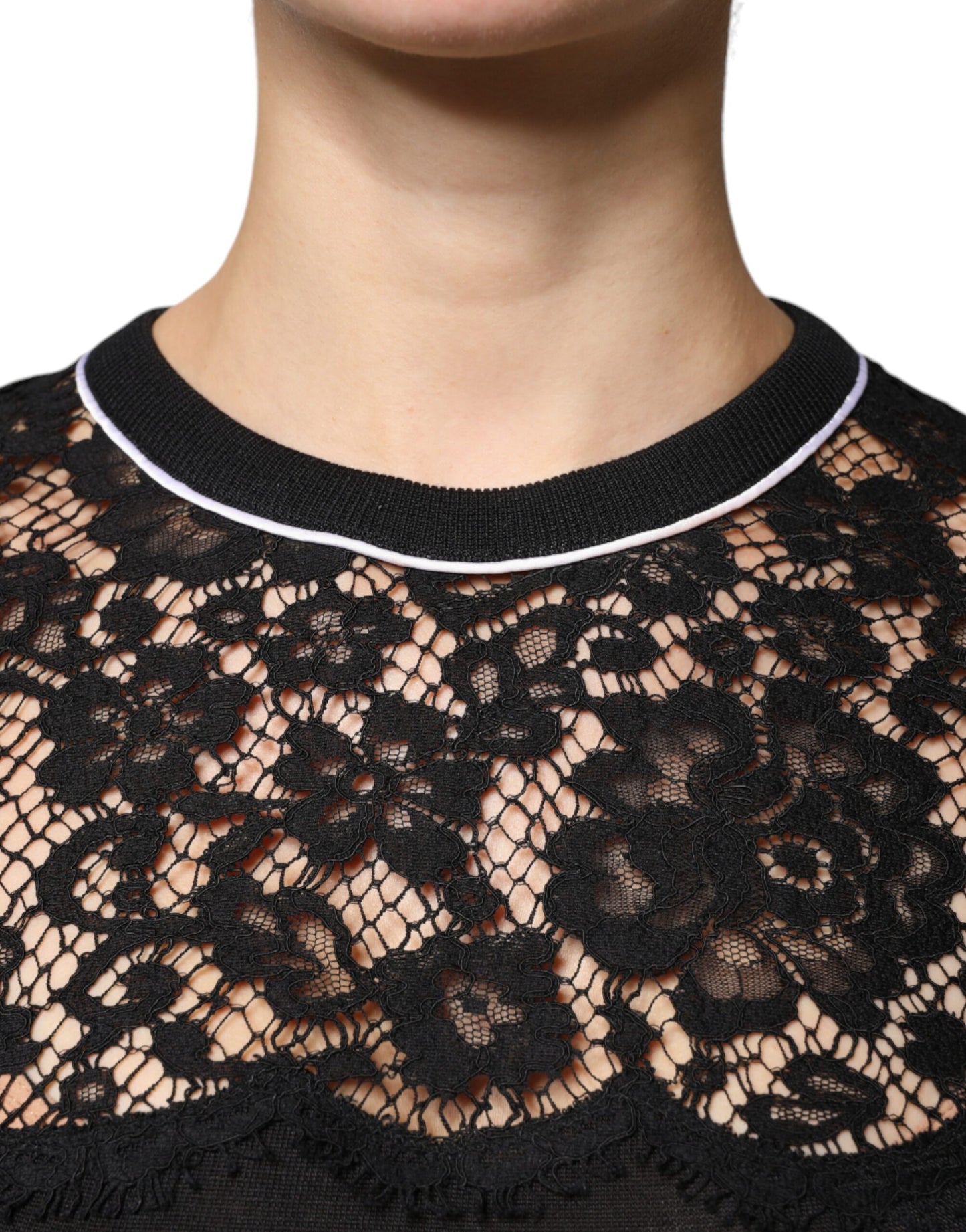 Dolce & Gabbana Blusa tipo jersey de seda con encaje floral negro
