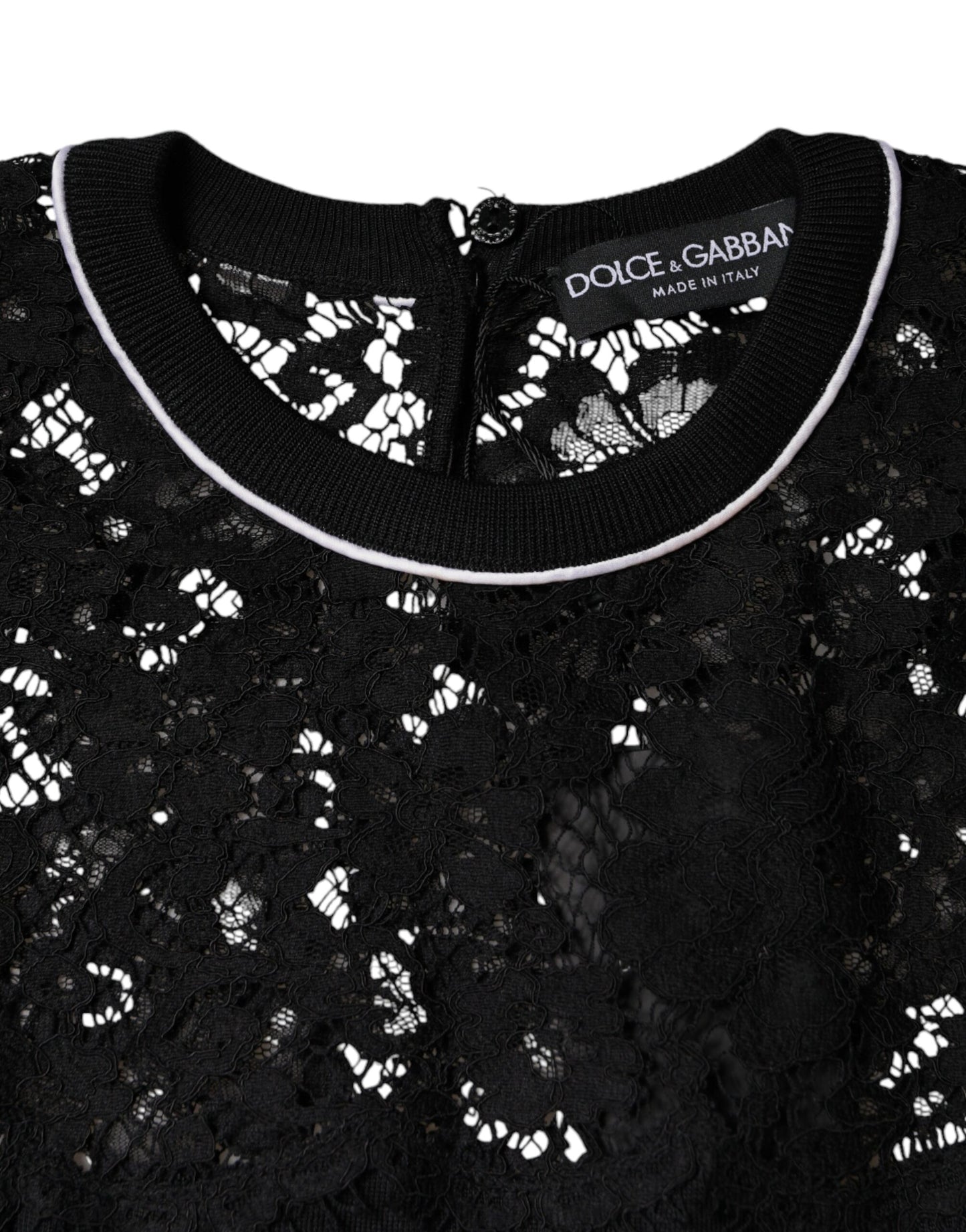 Dolce & Gabbana Blusa tipo jersey de seda con encaje floral negro
