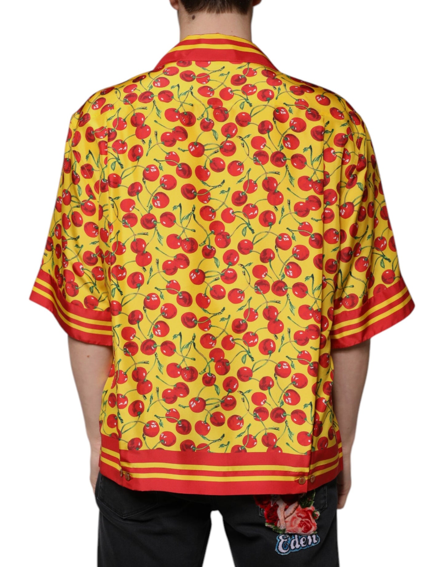 Camisa informal de seda con botones y estampado de cerezas amarillas de Dolce & Gabbana