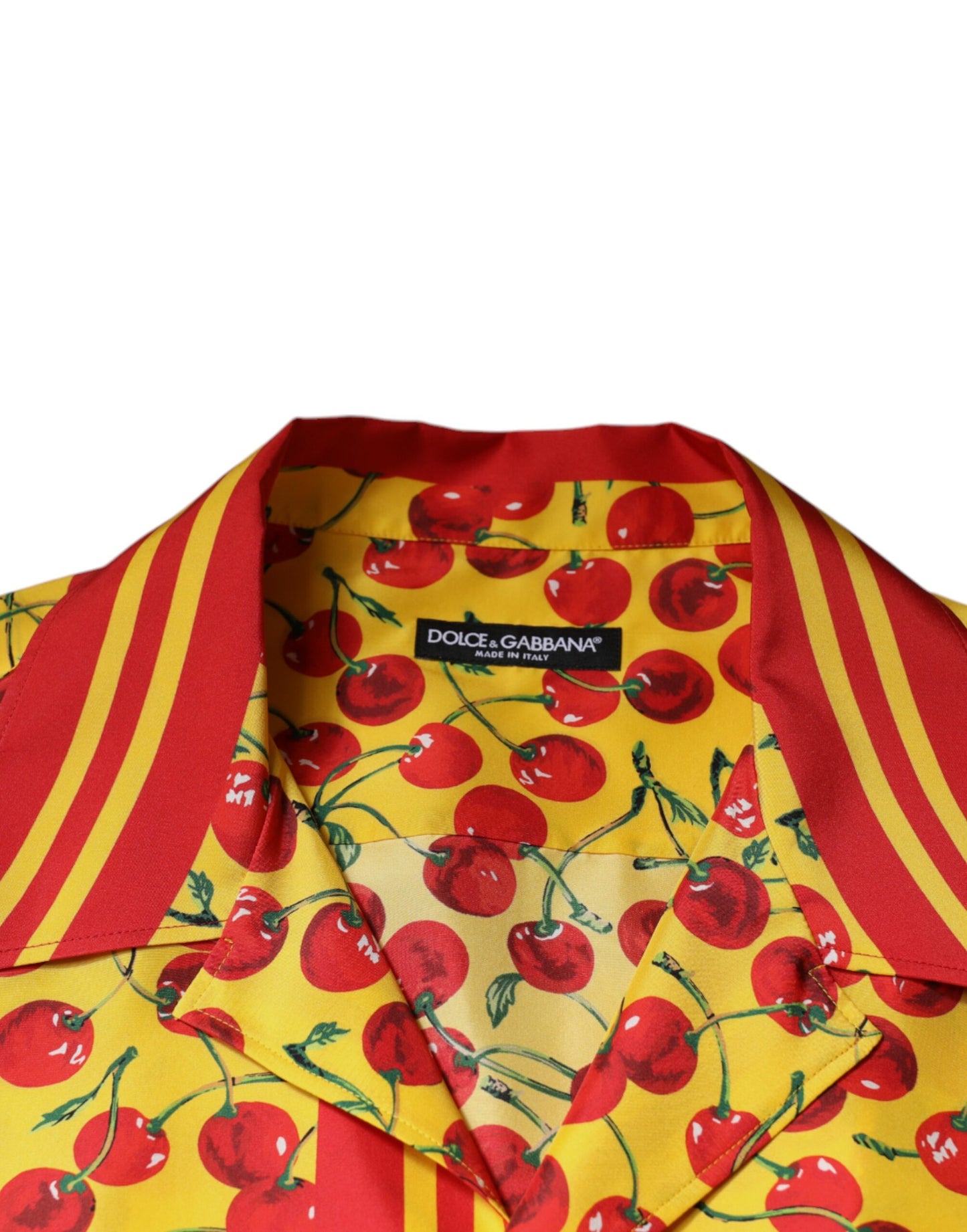 Camisa informal de seda con botones y estampado de cerezas amarillas de Dolce & Gabbana