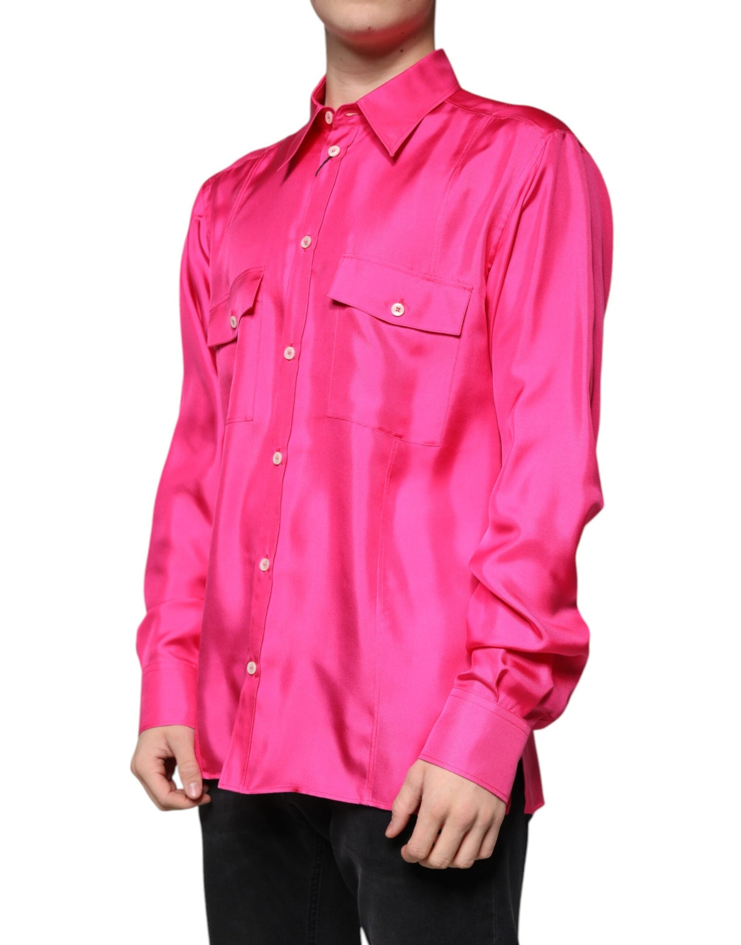 Camisa de seda rosa con cuello y botones para hombre de Dolce & Gabbana