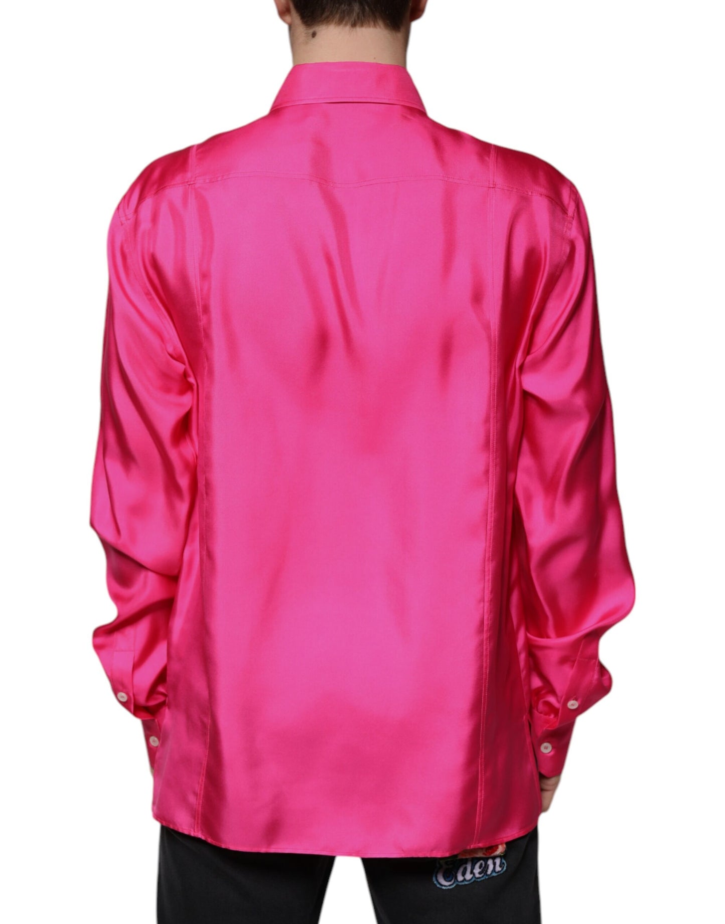Camisa de seda rosa con cuello y botones para hombre de Dolce & Gabbana