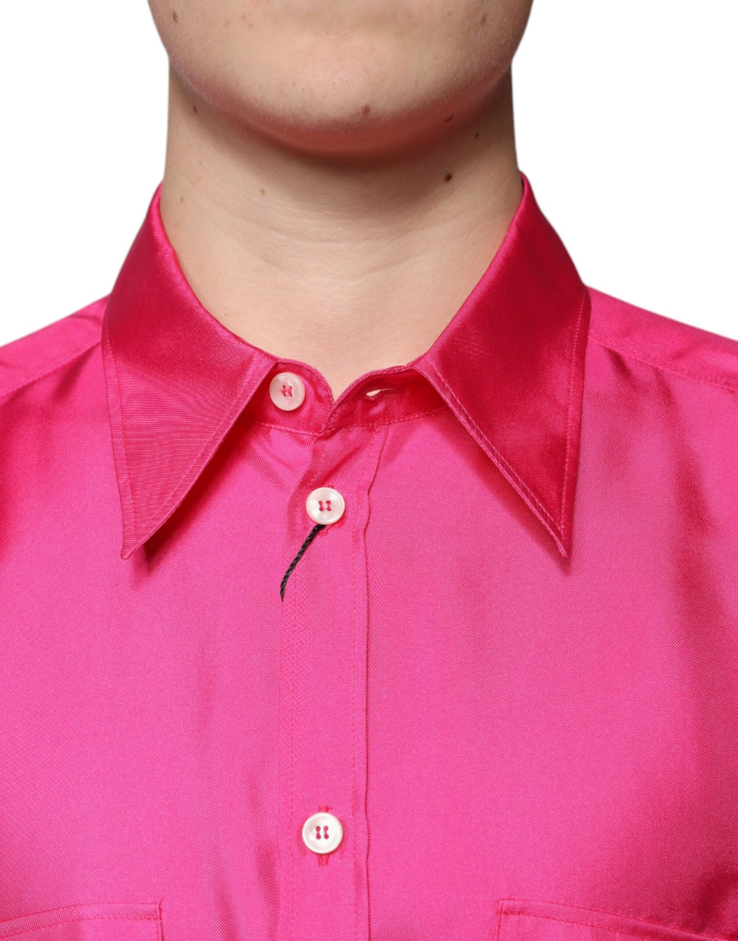 Camisa de seda rosa con cuello y botones para hombre de Dolce & Gabbana