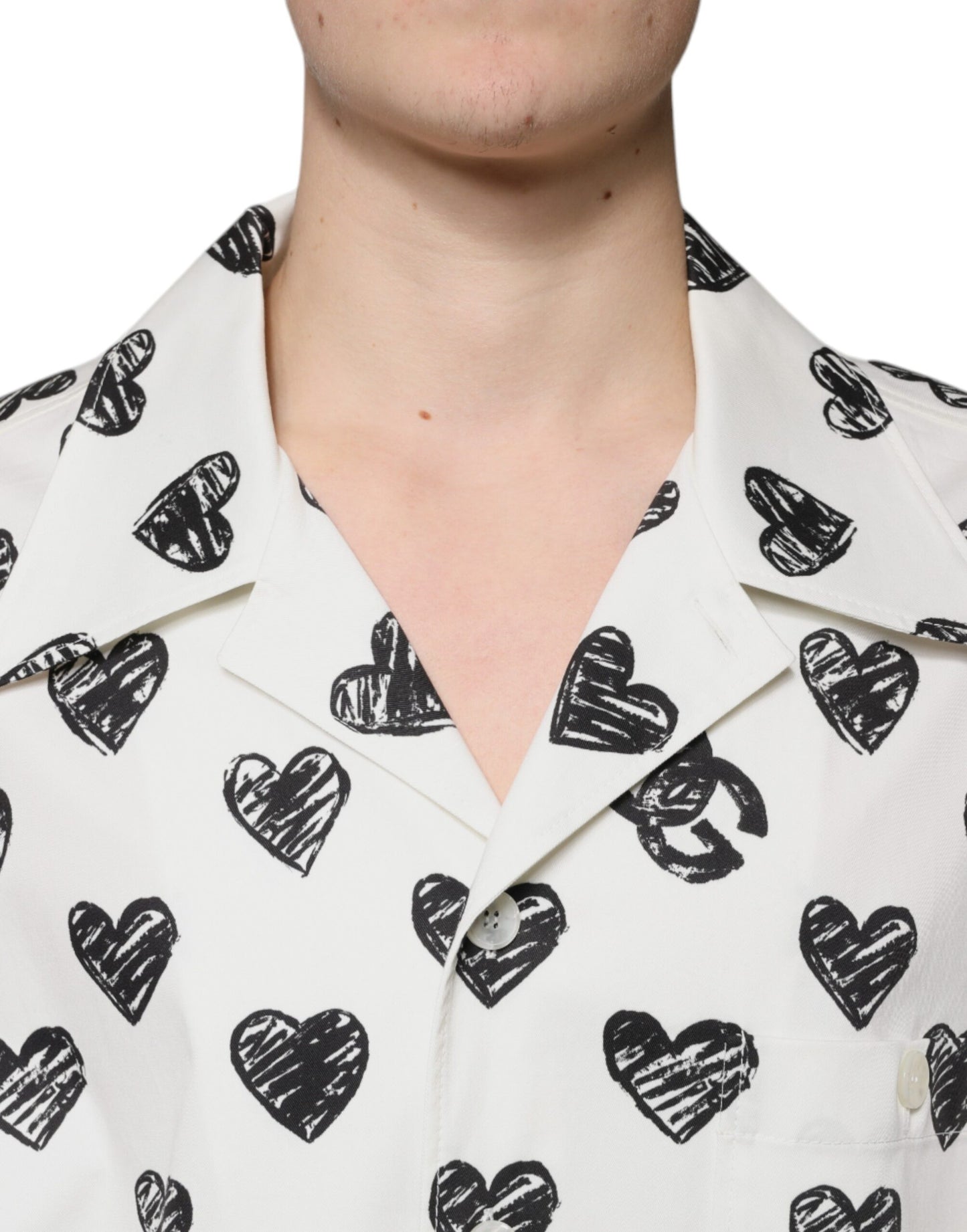 Camisa informal de manga corta con estampado de corazones blancos de Dolce & Gabbana