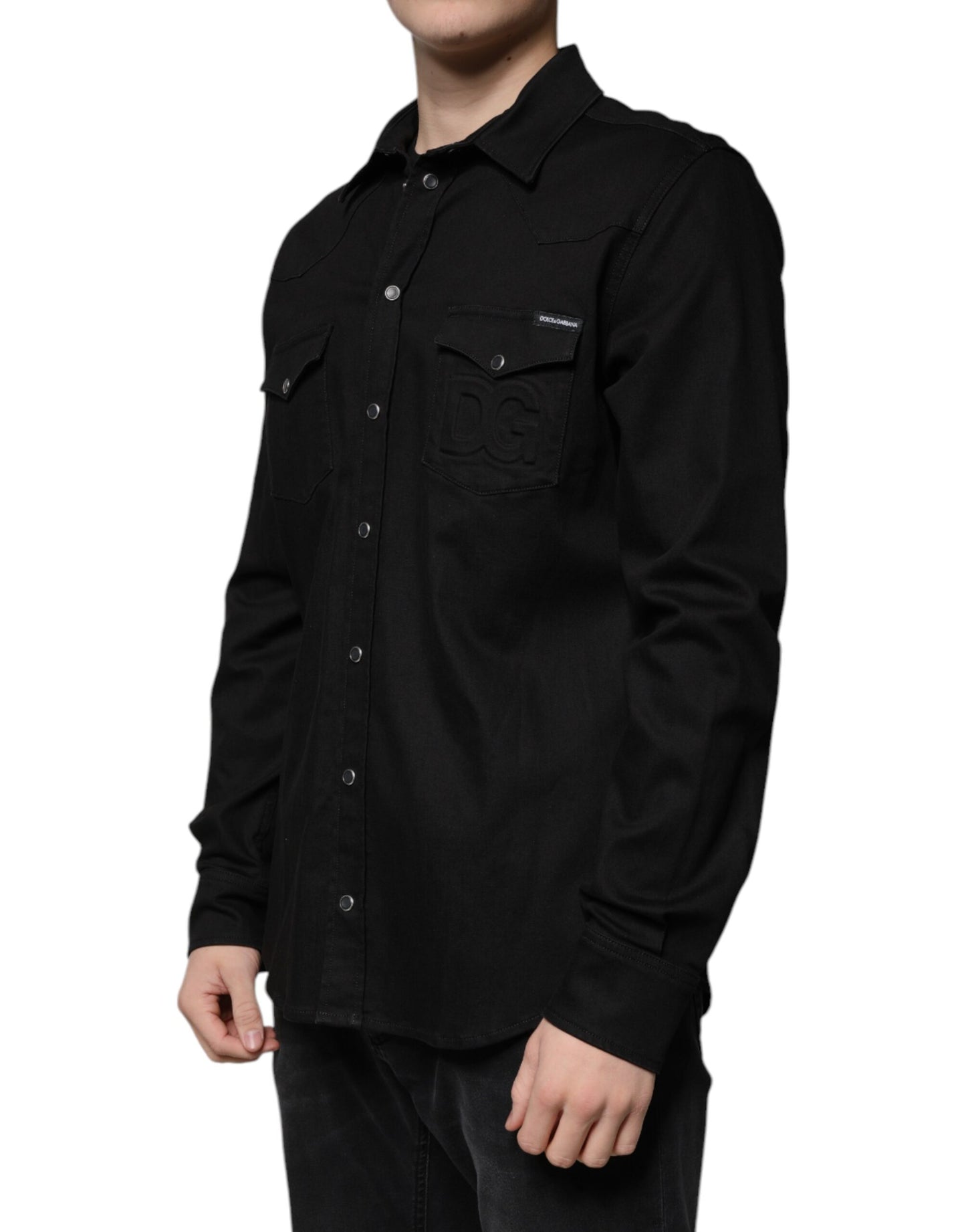 Camisa de algodón negra con cuello y botones de Dolce & Gabbana