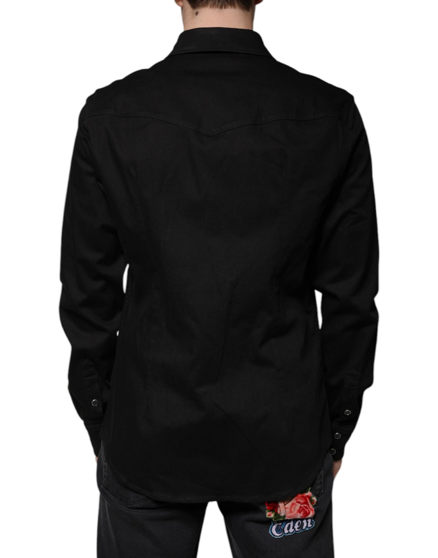 Camisa de algodón negra con cuello y botones de Dolce & Gabbana