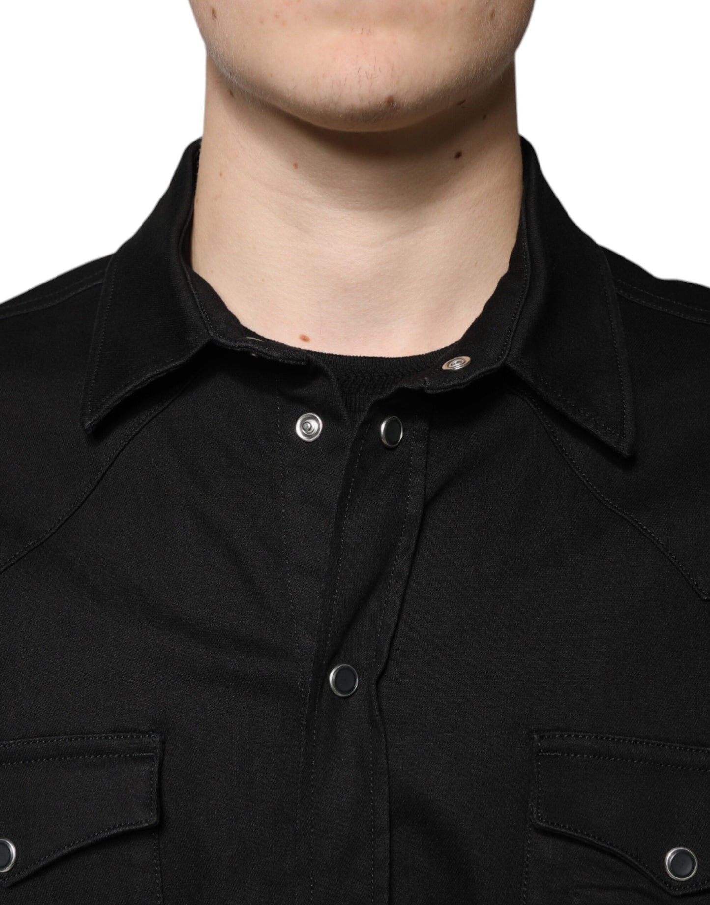 Camisa de algodón negra con cuello y botones de Dolce & Gabbana