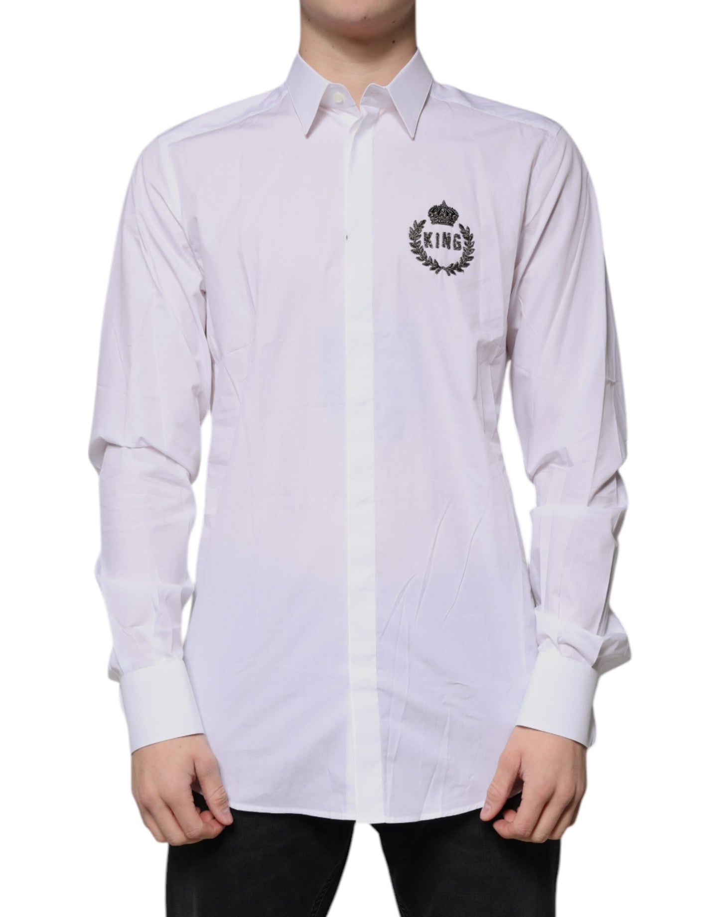 Camisa de vestir formal Dolce & Gabbana de algodón blanco con logotipo dorado para hombre