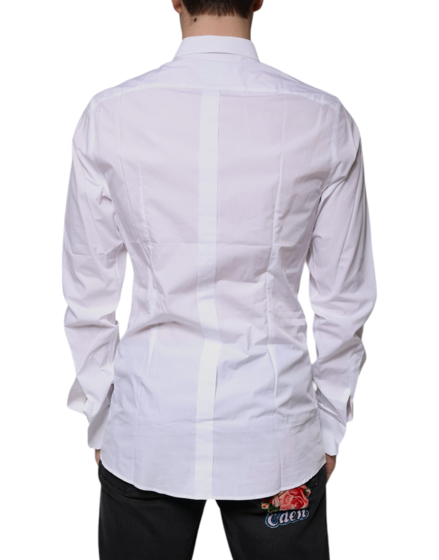 Camisa de vestir formal Dolce & Gabbana de algodón blanco con logotipo dorado para hombre