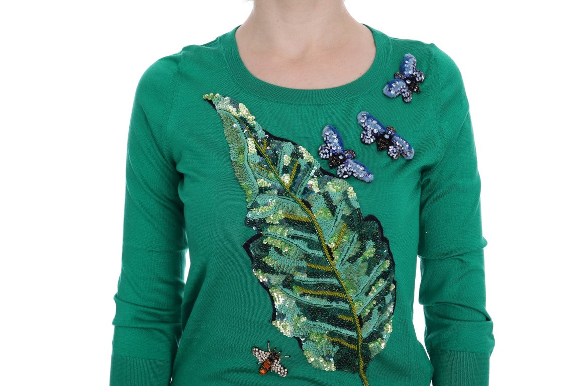Dolce & Gabbana Jersey De Seda Verde Con Adornos