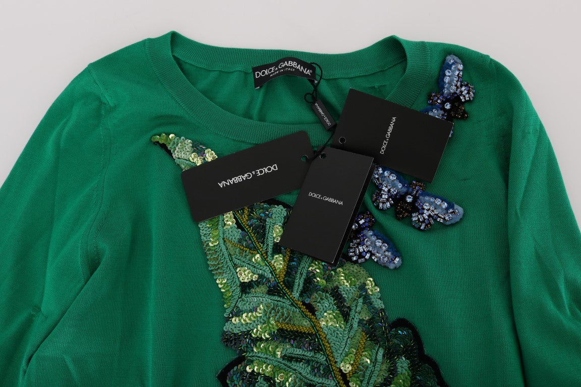 Dolce & Gabbana Jersey De Seda Verde Con Adornos