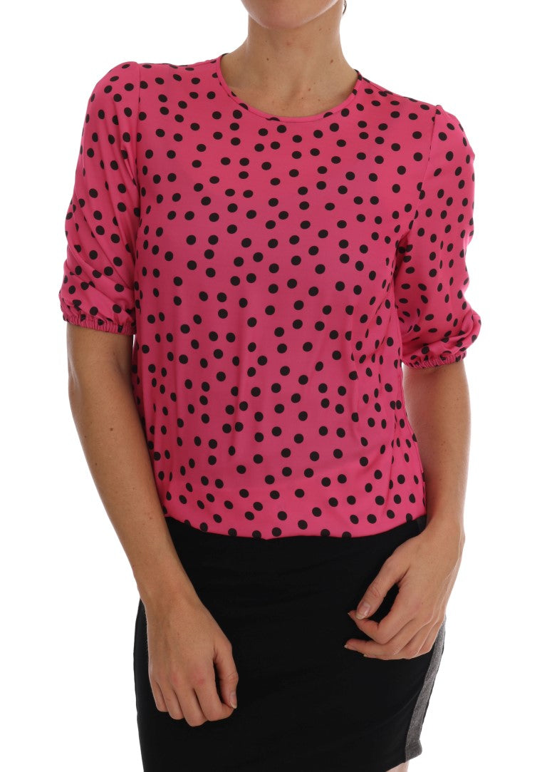 Dolce & Gabbana Blusa Chic De Seda Rosa Con Lunares