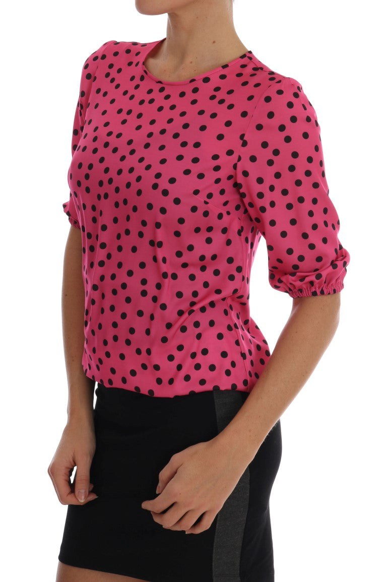 Dolce & Gabbana Blusa Chic De Seda Rosa Con Lunares