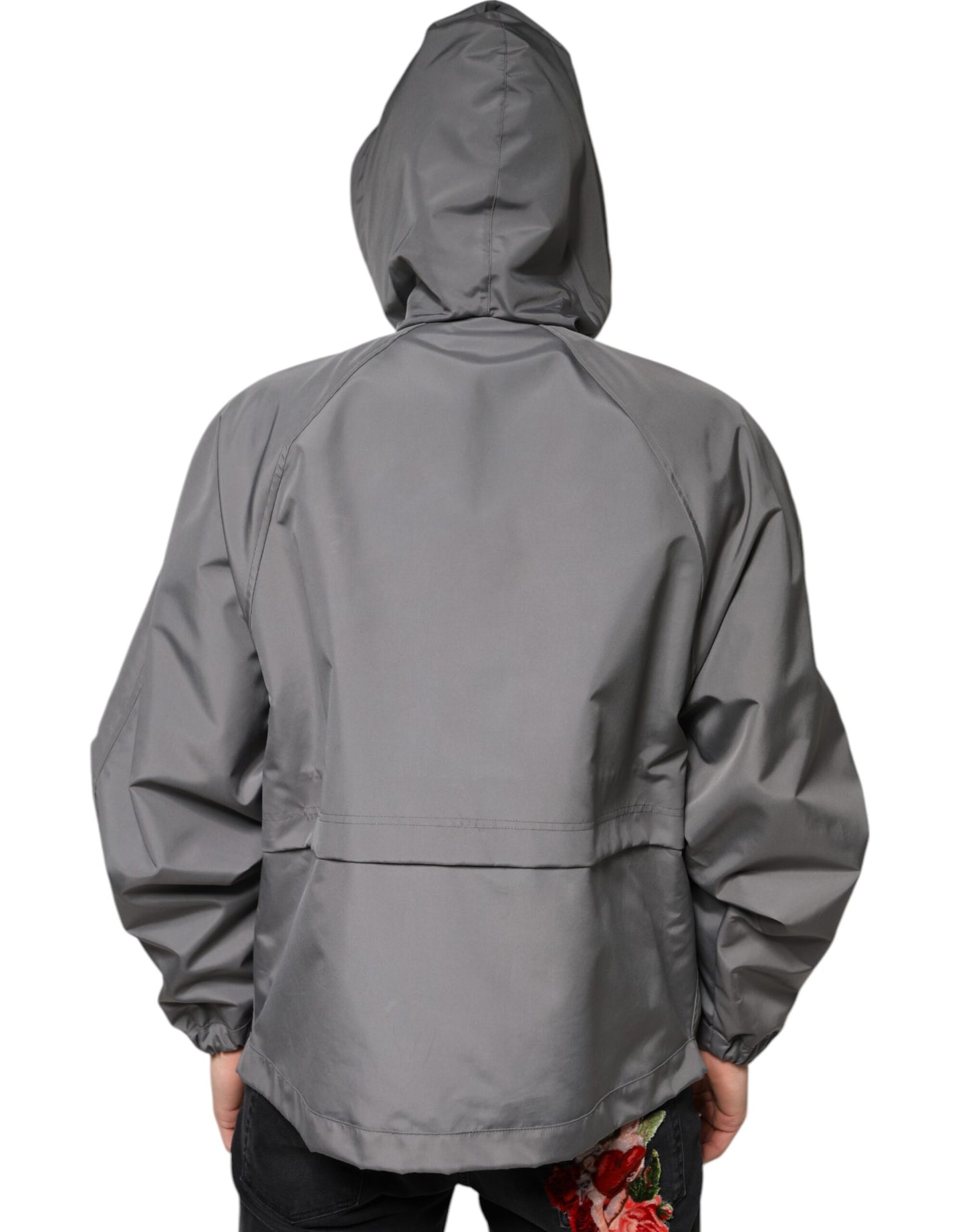 Chaqueta con capucha y cremallera completa de poliéster gris Dolce & Gabbana para hombre