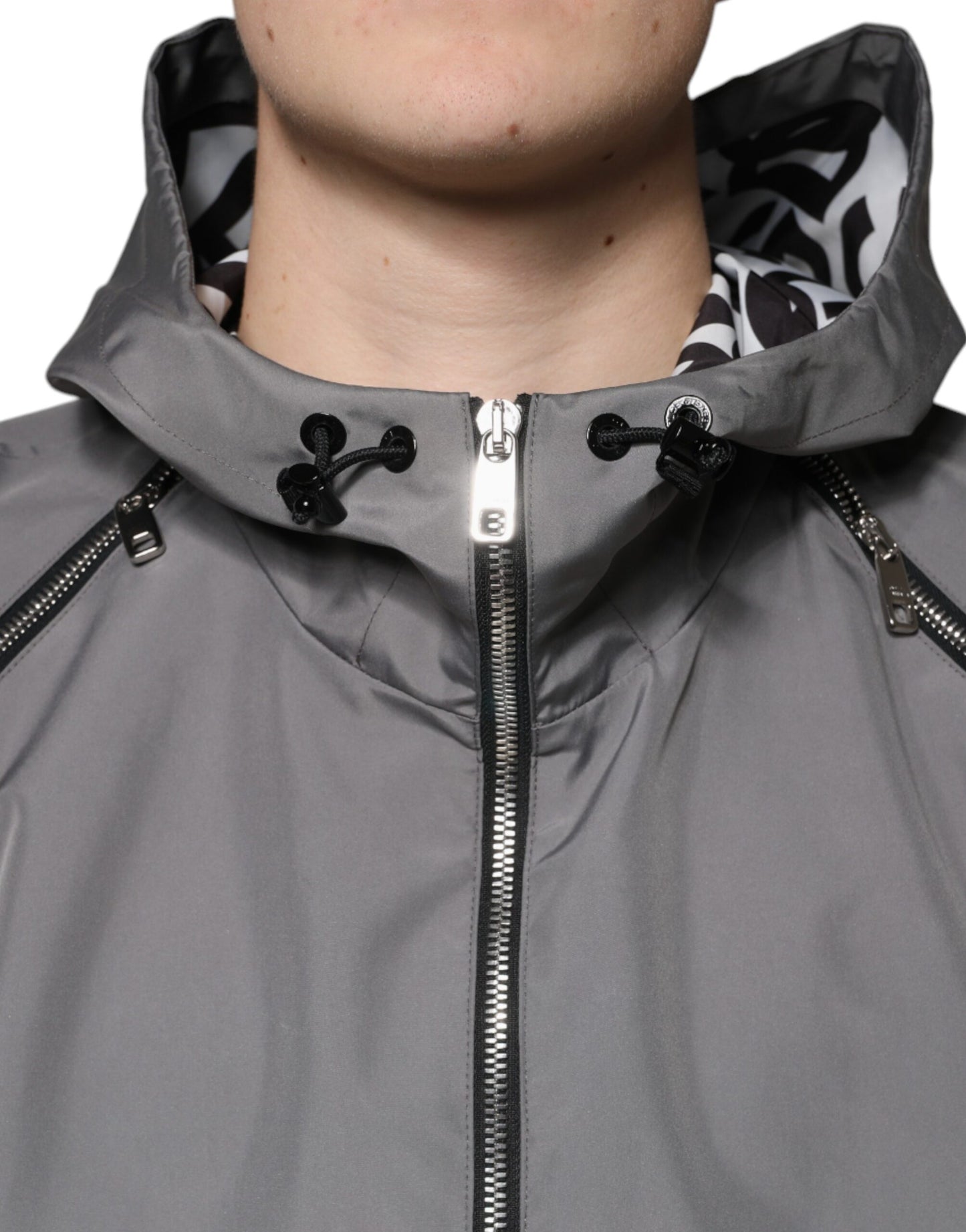 Chaqueta con capucha y cremallera completa de poliéster gris Dolce & Gabbana para hombre