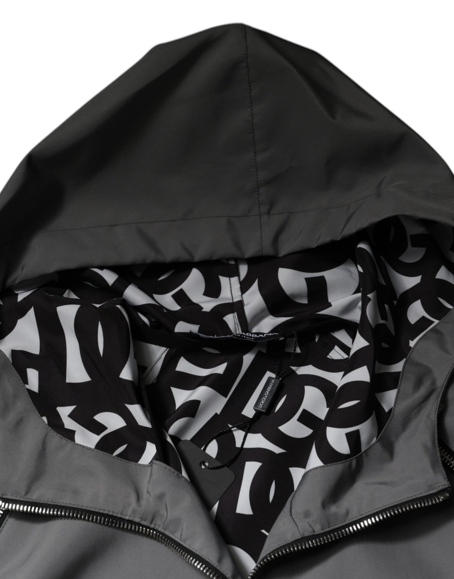 Chaqueta con capucha y cremallera completa de poliéster gris Dolce & Gabbana para hombre