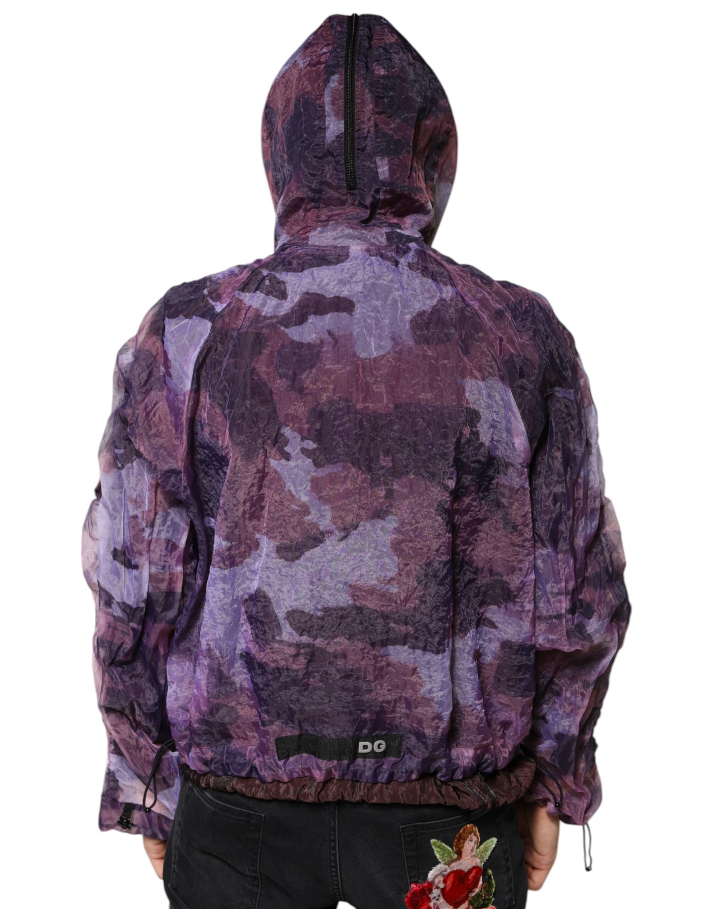 Chaqueta tipo blusón con capucha y estampado de camuflaje morado de Dolce & Gabbana para hombre