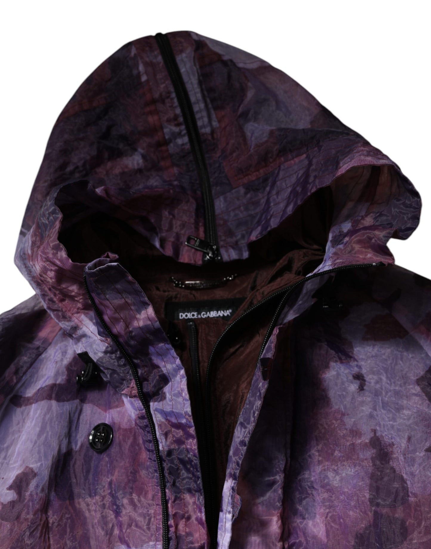 Chaqueta tipo blusón con capucha y estampado de camuflaje morado de Dolce & Gabbana para hombre