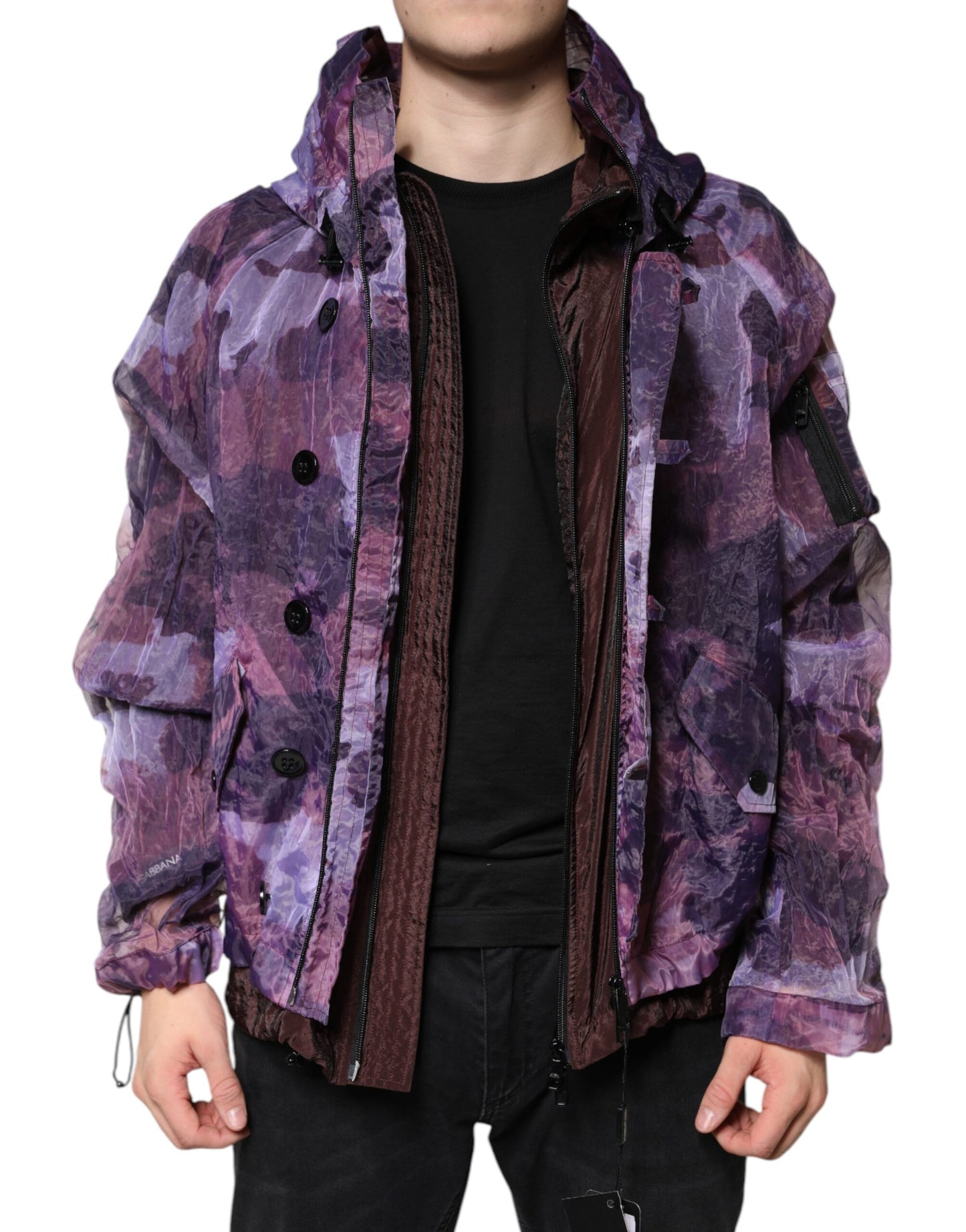 Chaqueta tipo blusón con capucha y estampado de camuflaje morado de Dolce & Gabbana para hombre