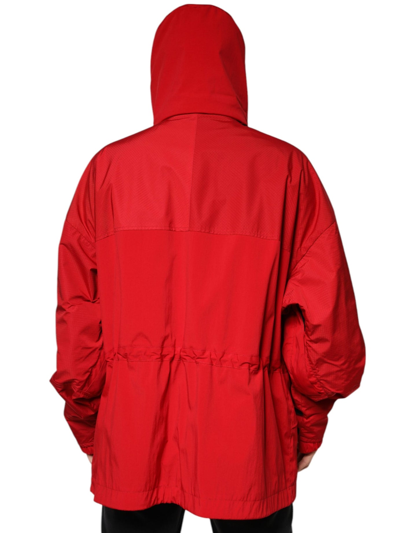 Parka Dolce & Gabbana con capucha de nailon rojo y cremallera completa para hombre