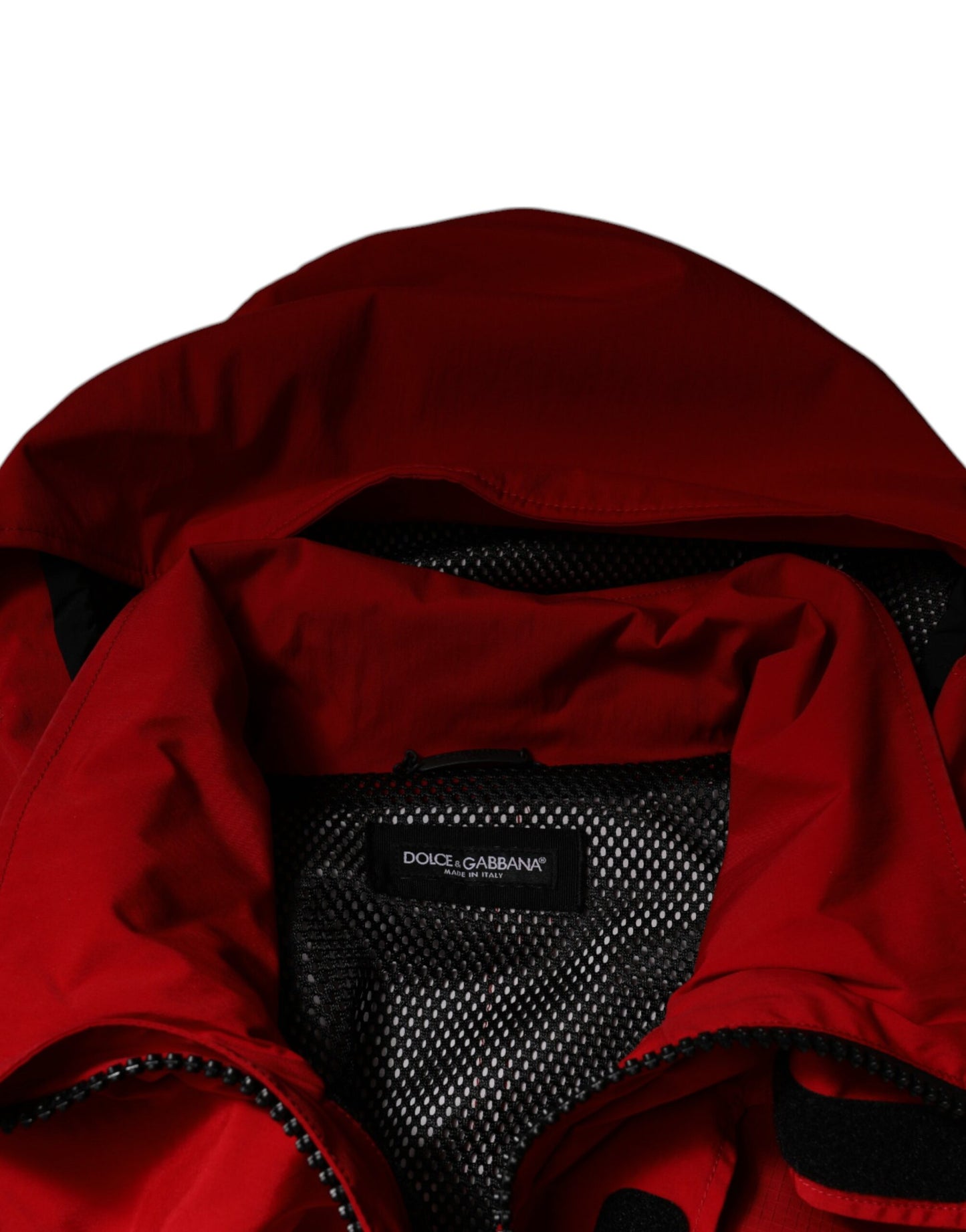 Parka Dolce & Gabbana con capucha de nailon rojo y cremallera completa para hombre