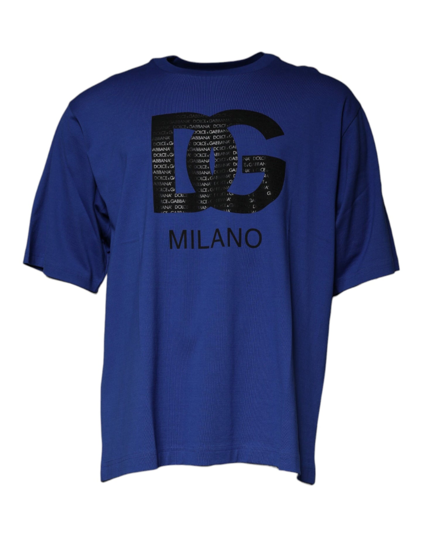 Camiseta de algodón con cuello redondo y estampado de logotipo azul de Dolce & Gabbana para hombre