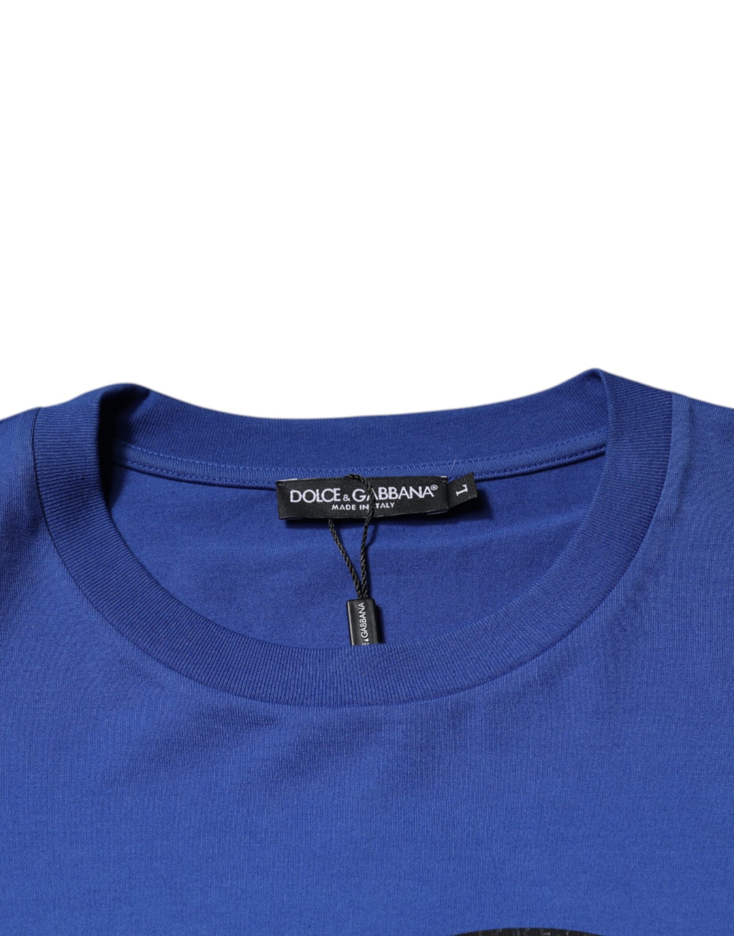 Camiseta de algodón con cuello redondo y estampado de logotipo azul de Dolce & Gabbana para hombre